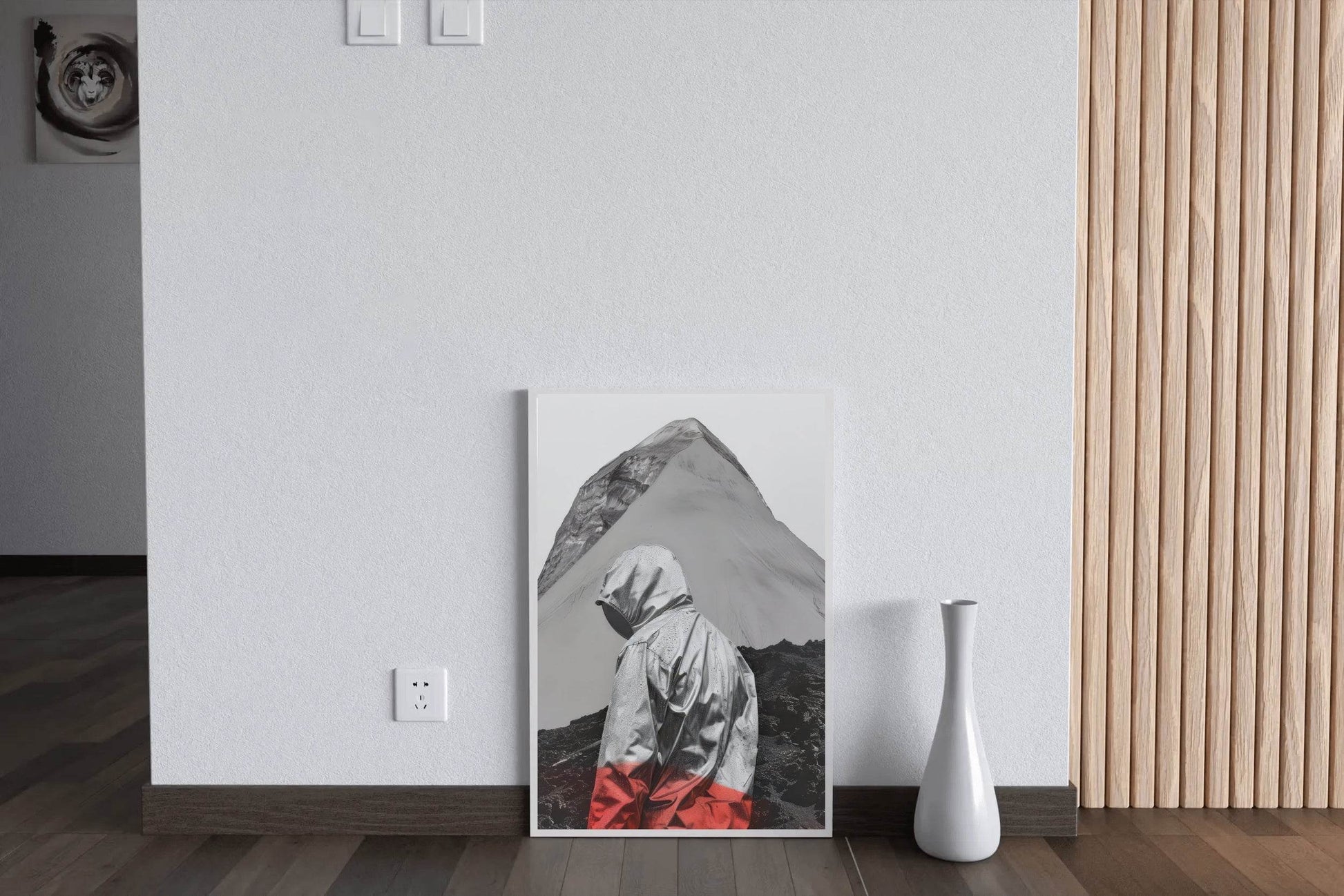 Black And White Photo of A Man On The Side Of A Mountain Wall Art - beink online art store