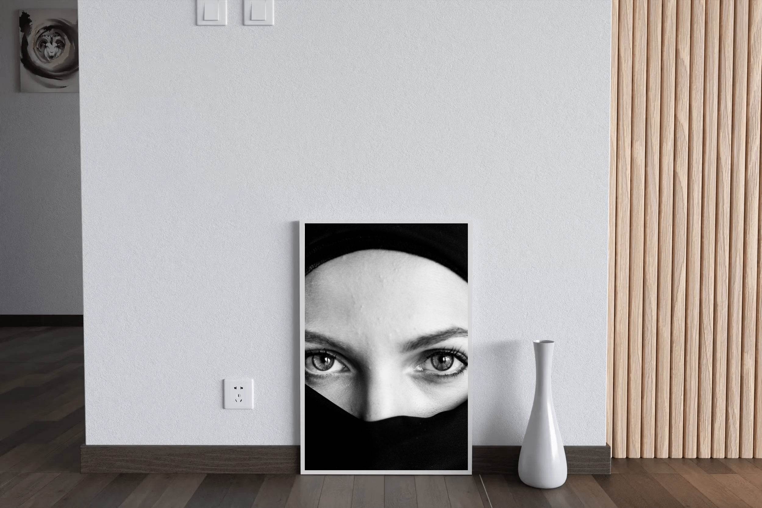 Woman Wearing Burqa Black & White Wall Art - beink online art store