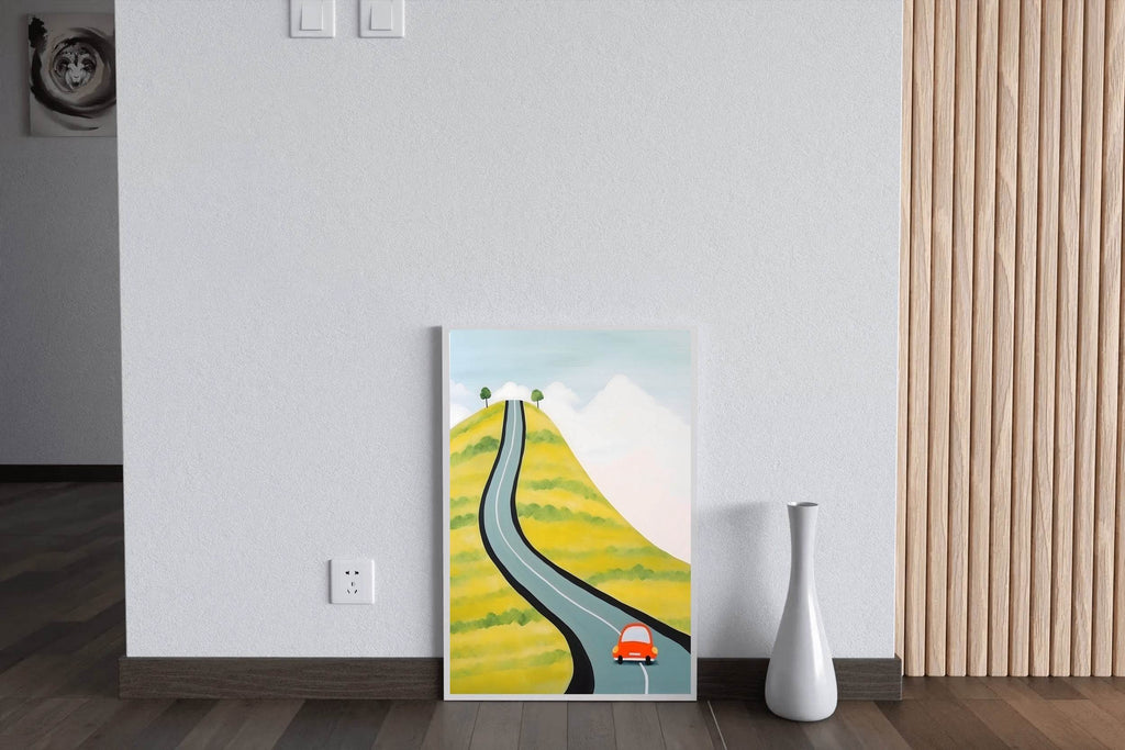 Drawing of a Car Driving Through the Village - beink online art store