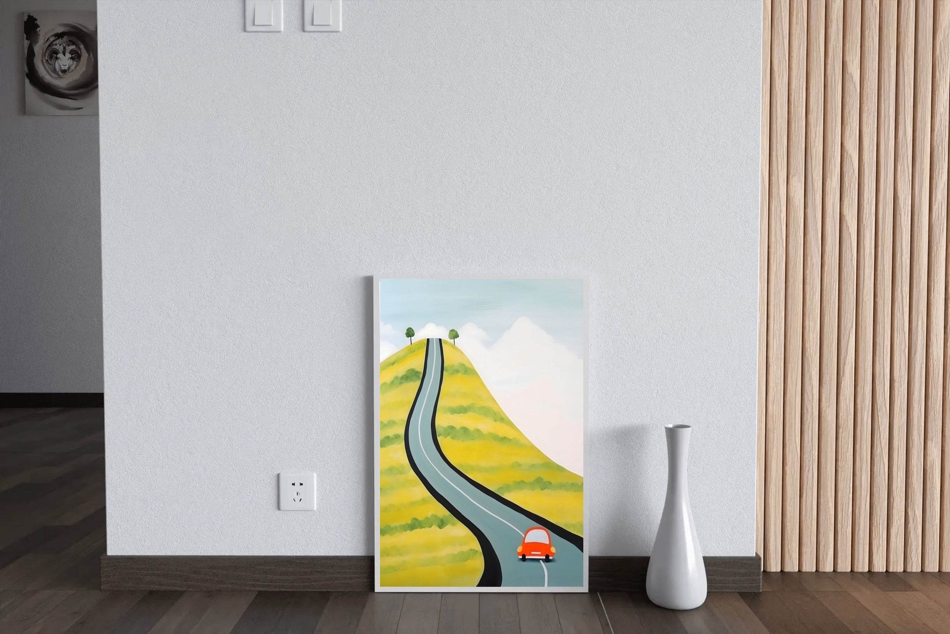 Drawing of a Car Driving Through the Village - beink online art store