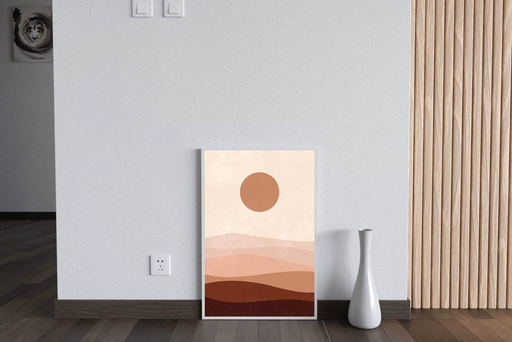Abstract Landscape with a Sun and Layers of Hills ArtWork - beink online art store