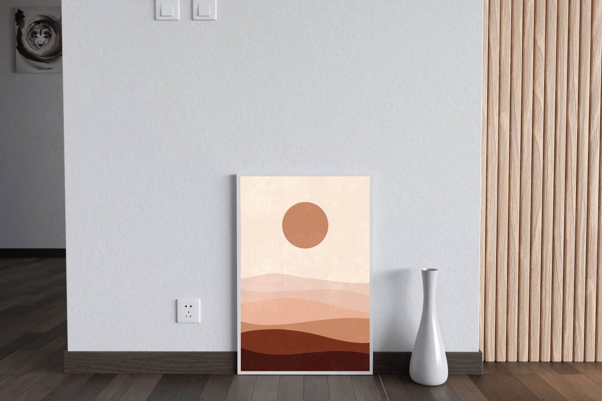 Abstract Landscape with a Sun and Layers of Hills ArtWork - beink online art store