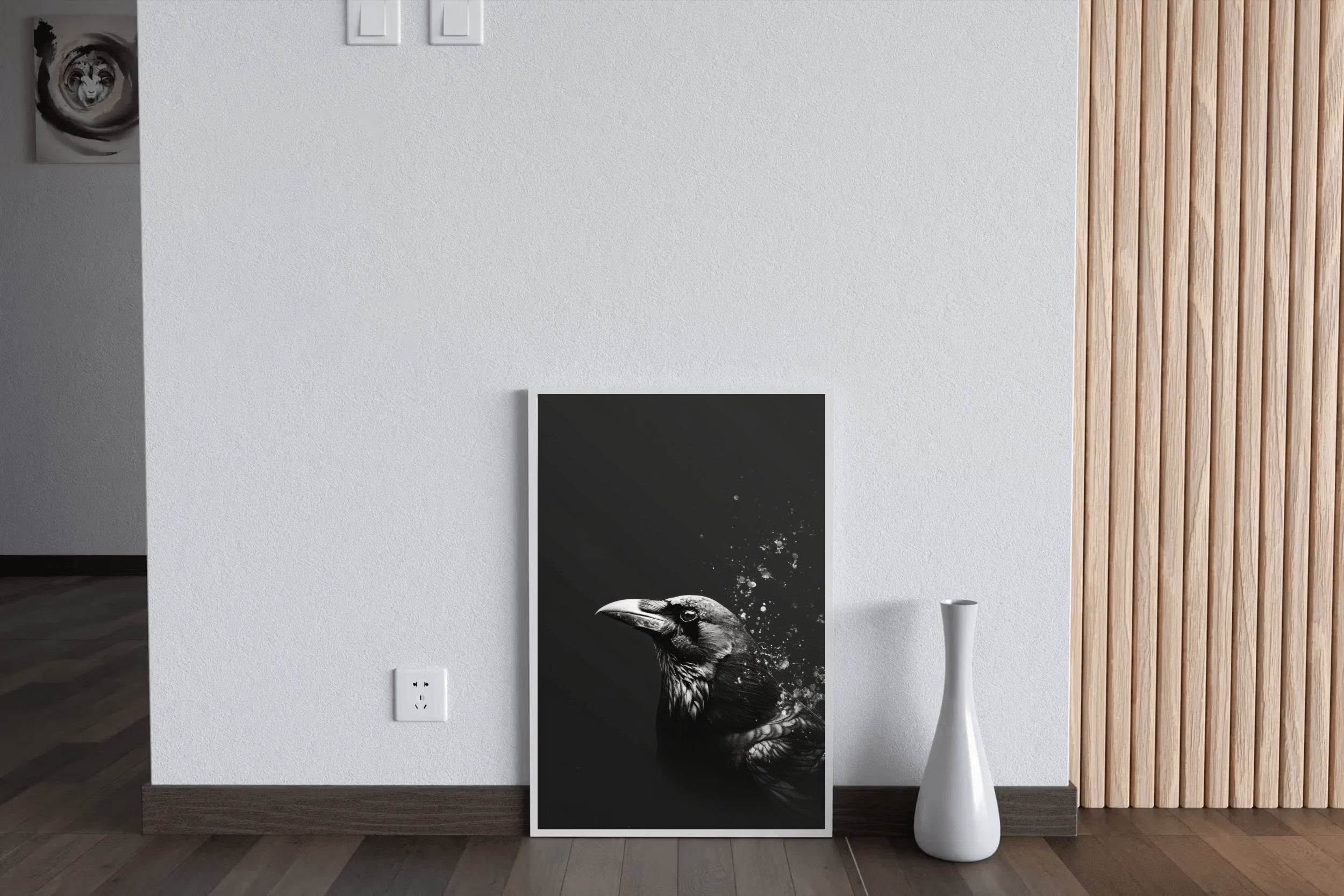 Common Raven Black and White Wall Art - beink online art store