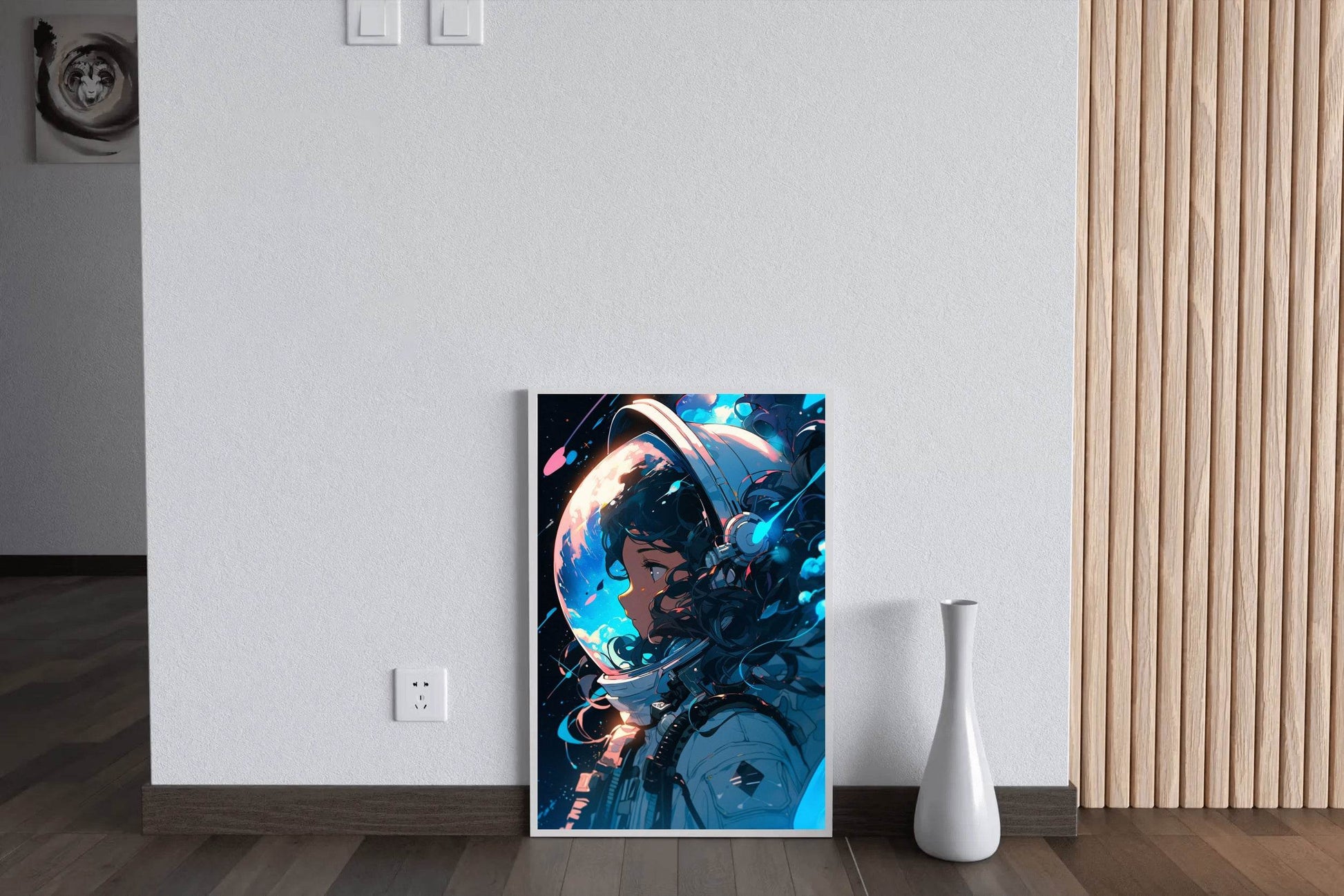 Anime Girl in Space Suit with Glowing Lights on Her Face Wall Art - beink online art store