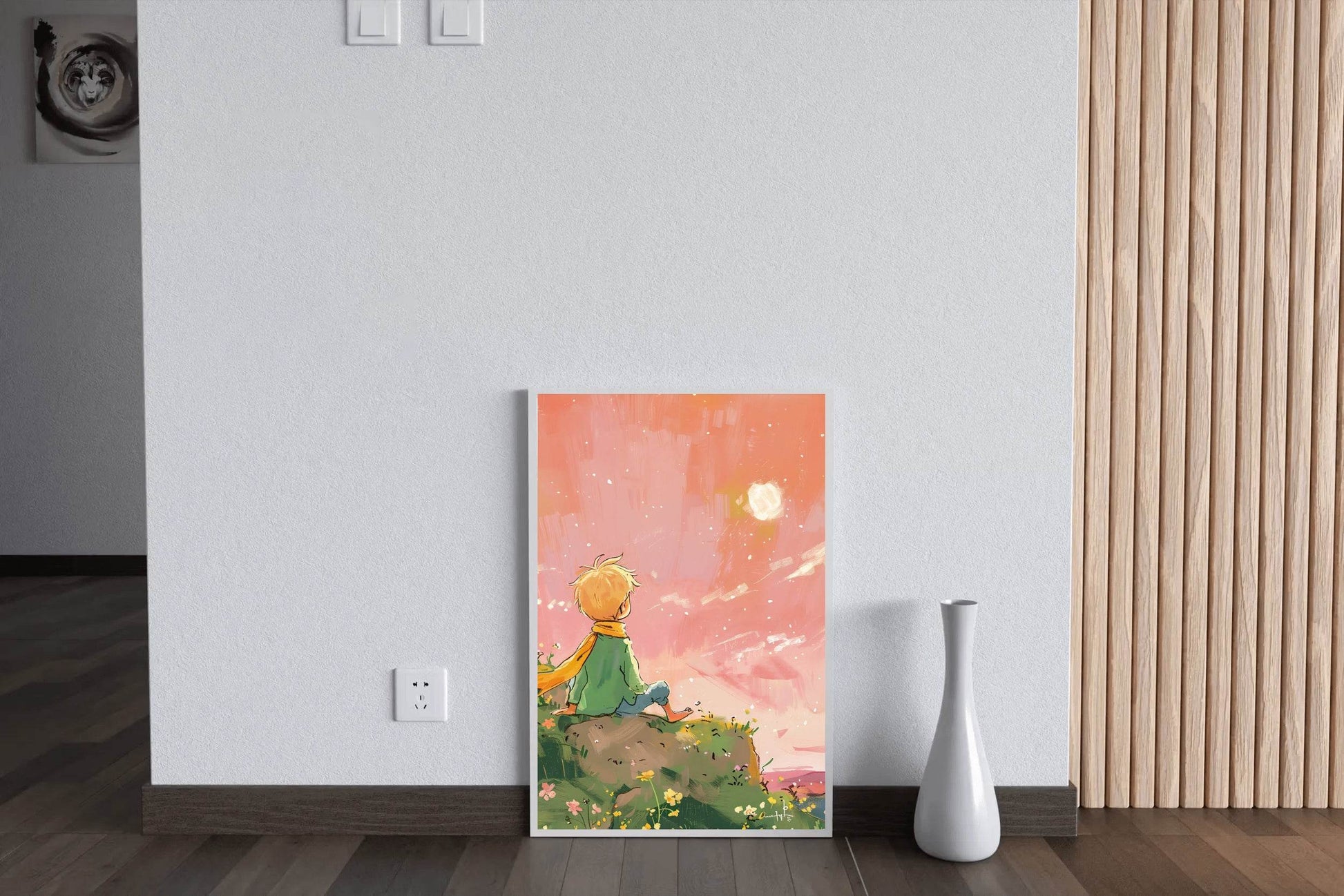 Cartoonish Painting of Little Boy Watching Sun - beink online art store