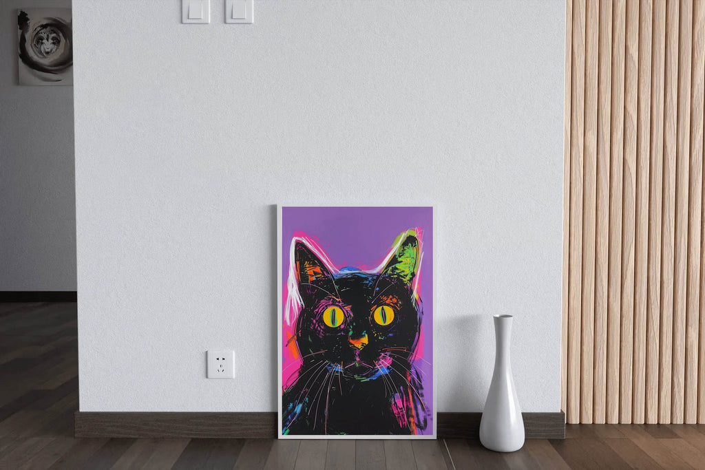 Painting of Black Cat With Pink Background - beink online art store