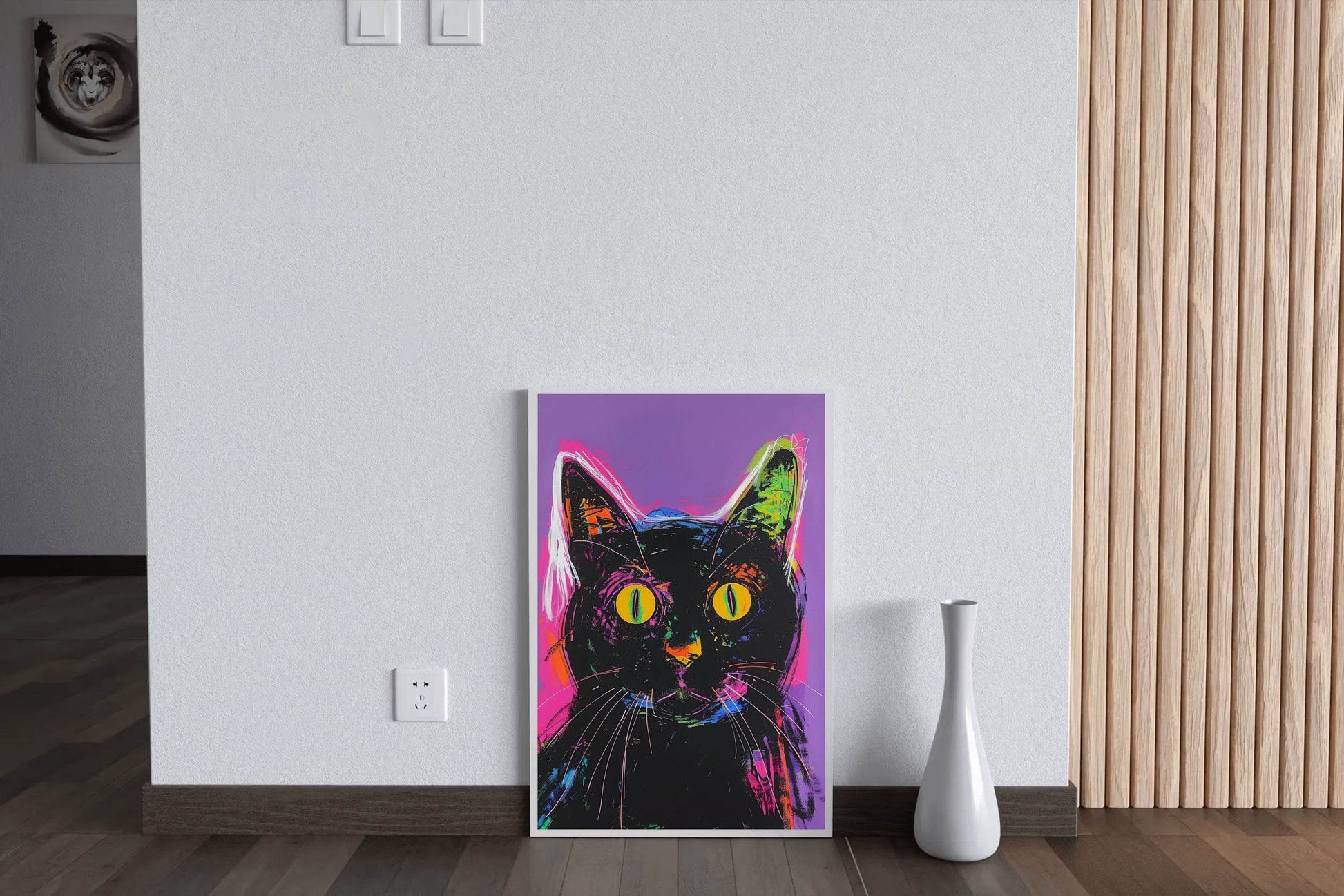 Painting of Black Cat With Pink Background - beink online art store