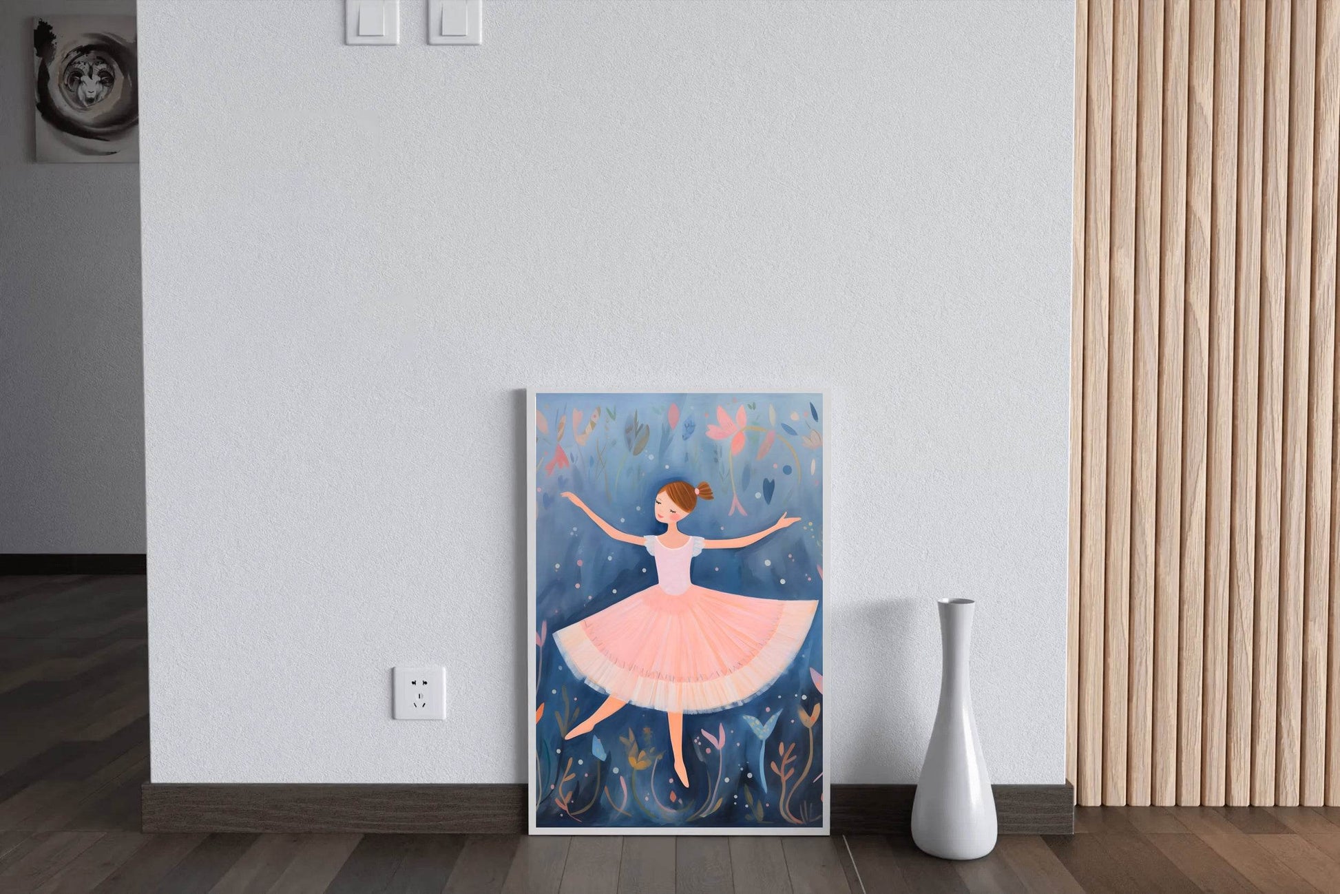 Watercolor Drawing of a Girl Daning in Pink Dress - beink online art store