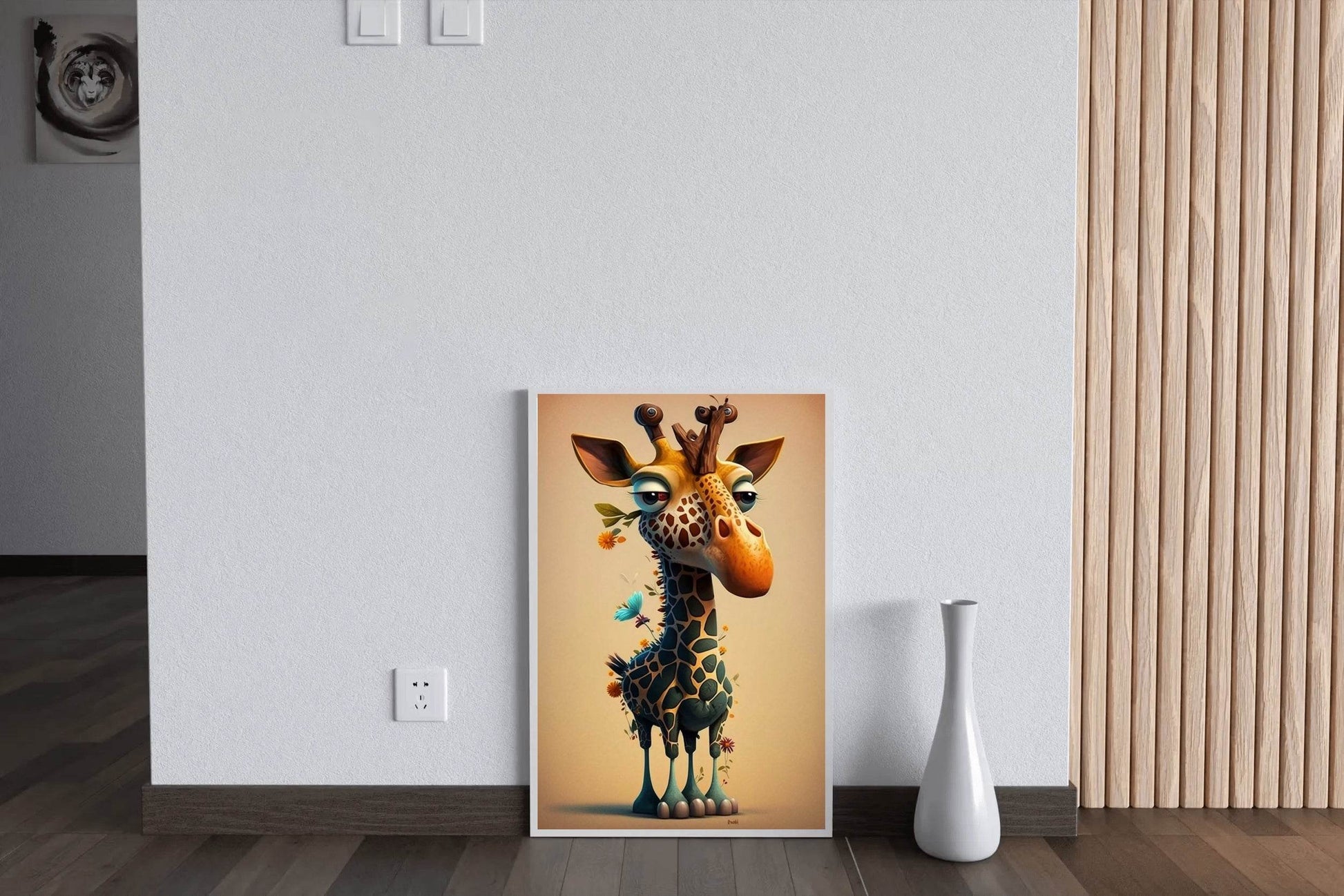 Cartoon Giraffe With Flower Animal Wall Art - beink online art store
