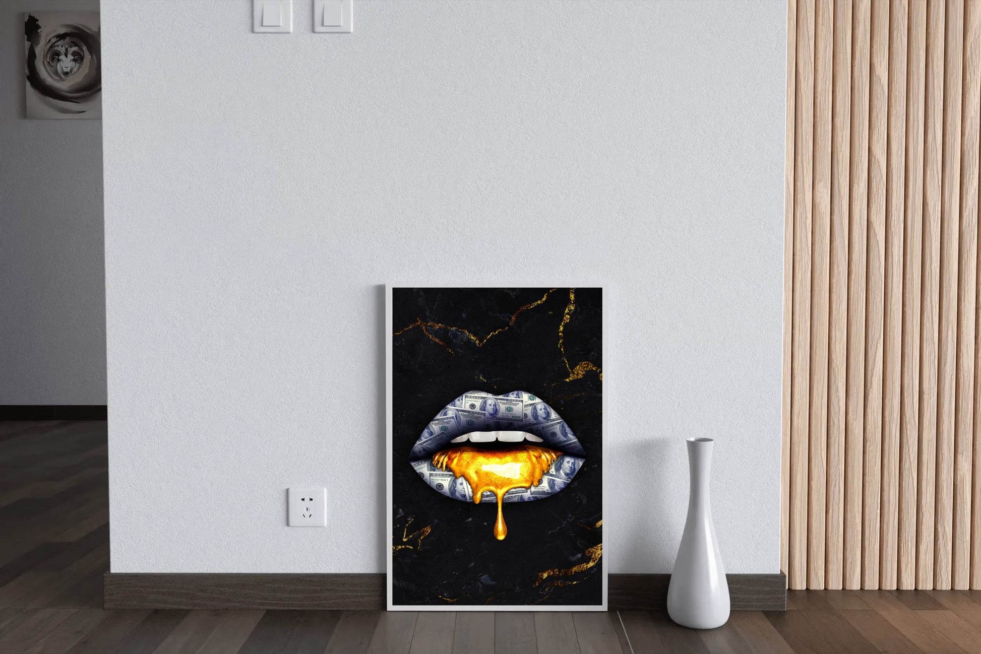 Black Woman Lips With Money And Gold Wall Art - beink online art store