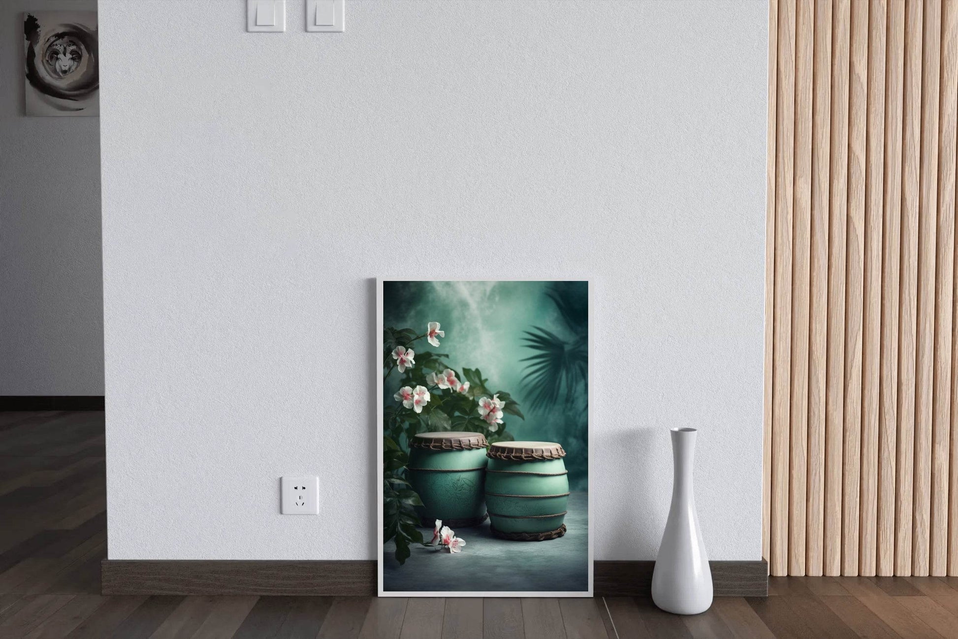 Traditional Turquoise Barrels Next to Flowers Wall Art - beink online art store