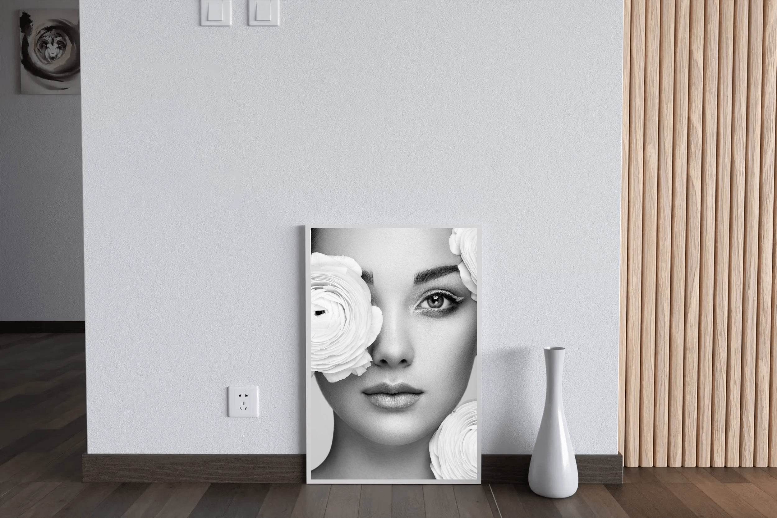 Beautiful Women Decorated With Flowers Black & White Wall Art - beink online art store