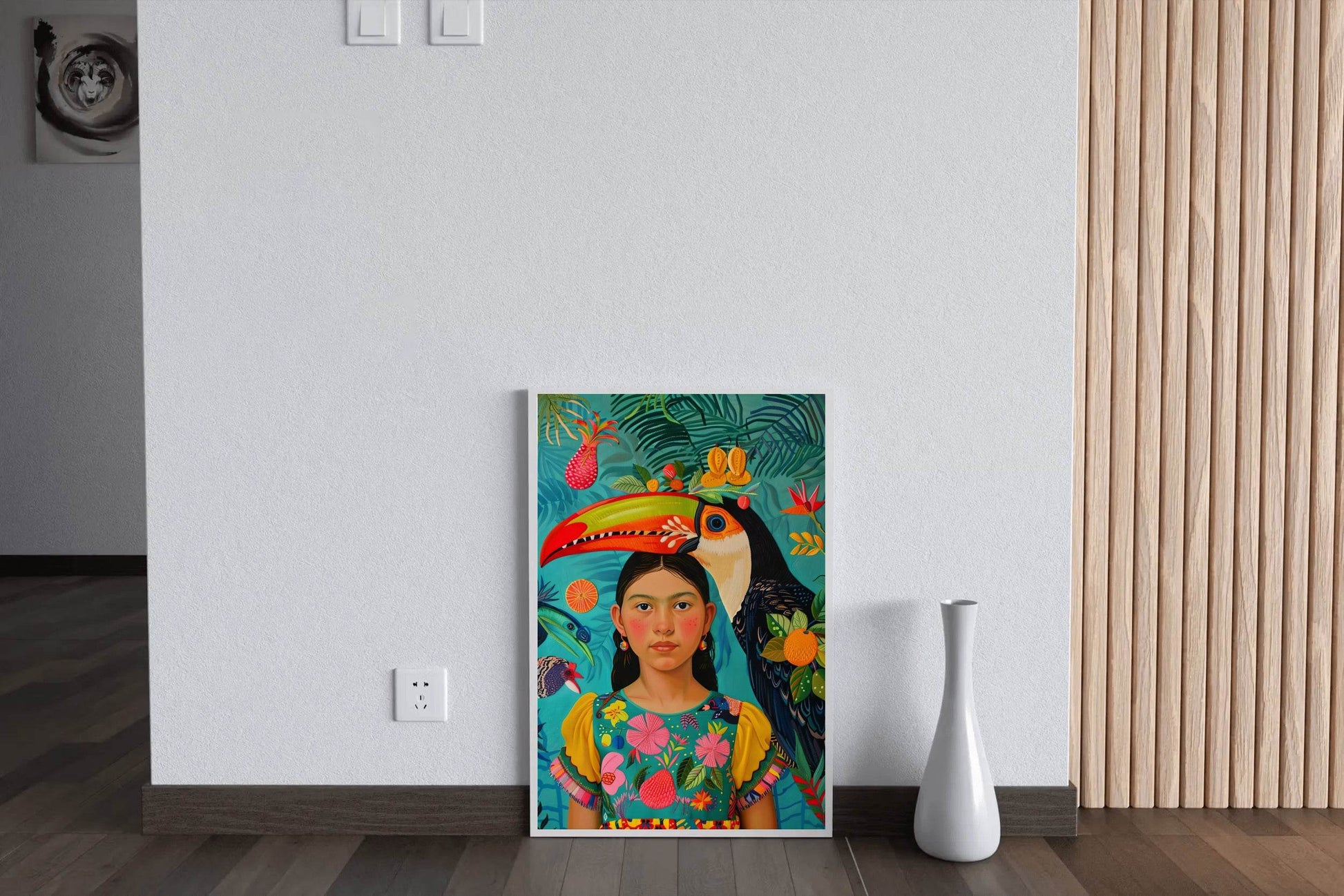 Girl and Macaw in Tropical Rain Forest Art - beink online art store