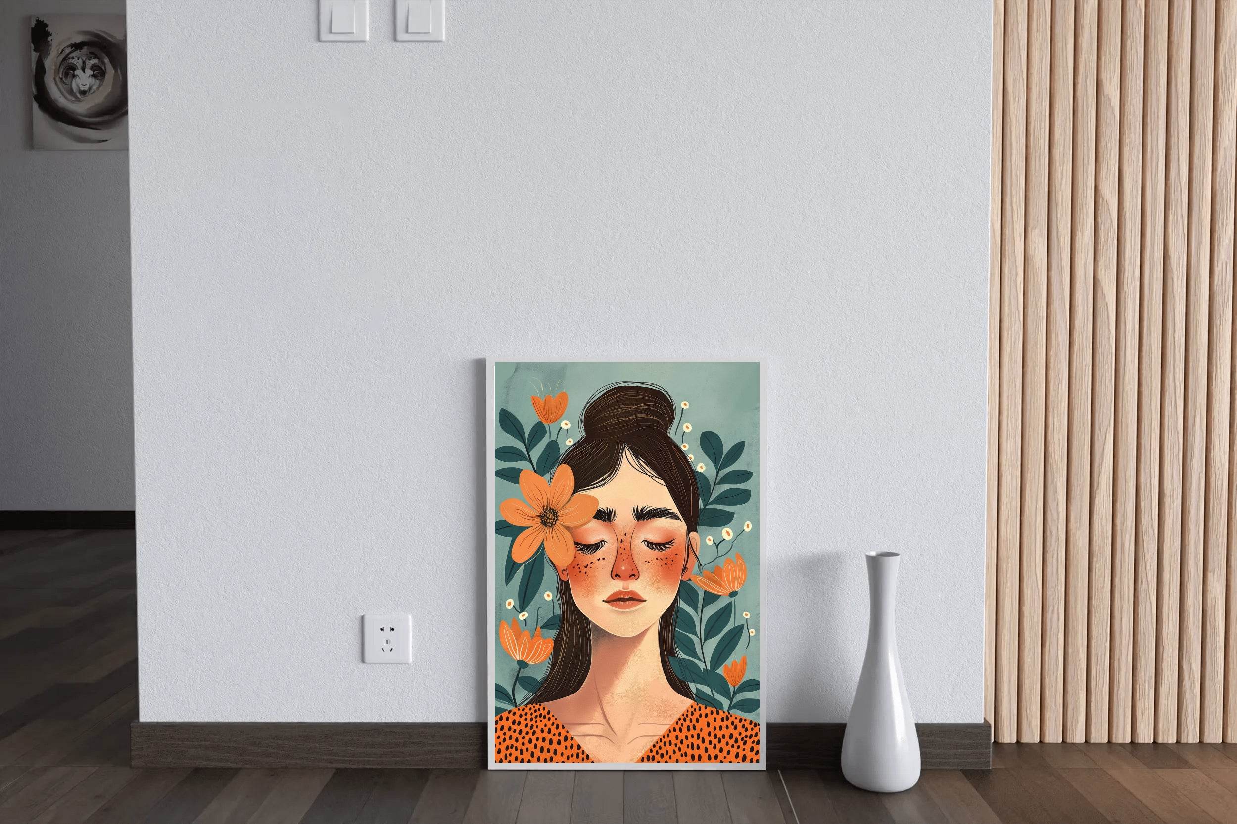Women Eyesclosed Surrounded by Flowers Stunning ArtWork - beink online art store