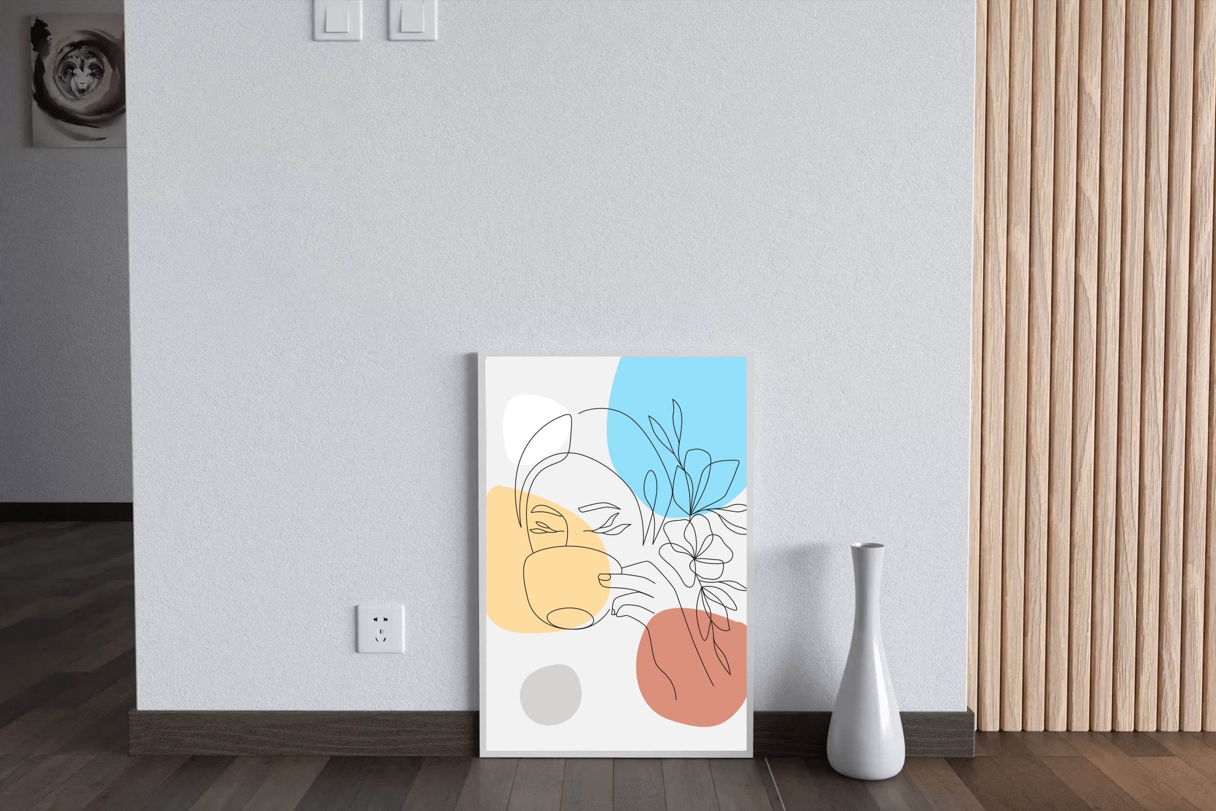 Beautiful Woman and Flower Drinking Coffee Wall Art - beink online art store