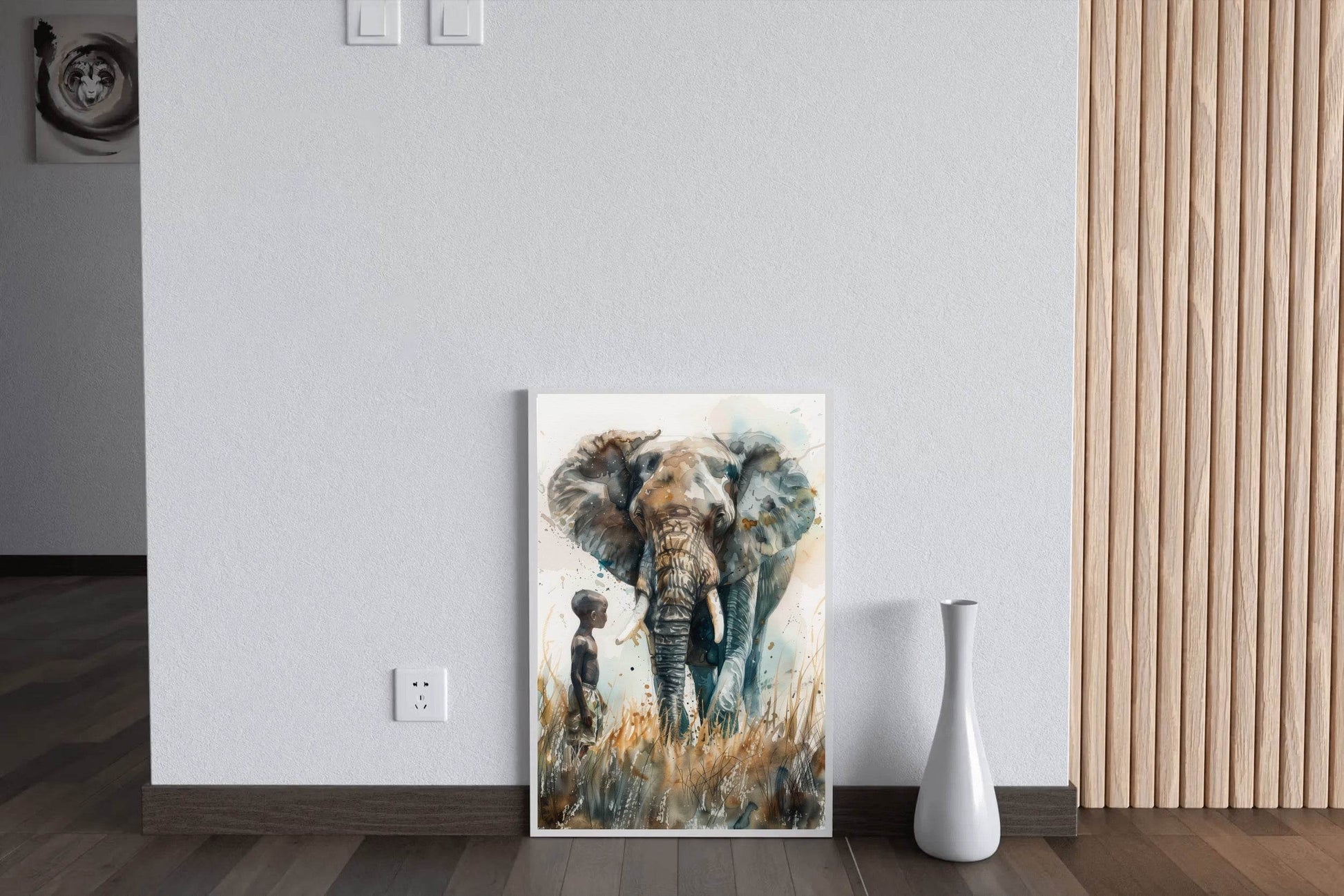 Painting of an Elephant With a Kid Wall Art - beink online art store