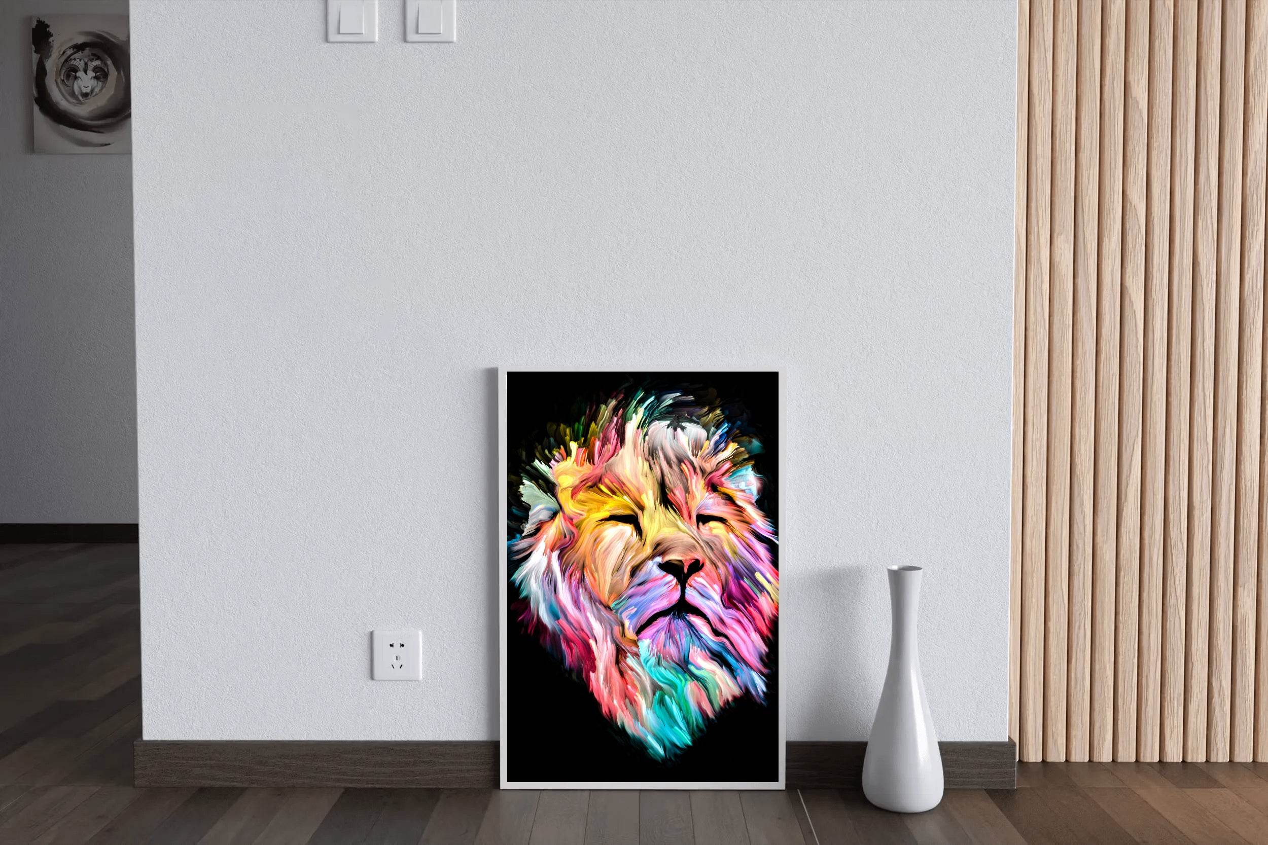 Multicolor Lion Face Illustration Wall Art - beink online art store