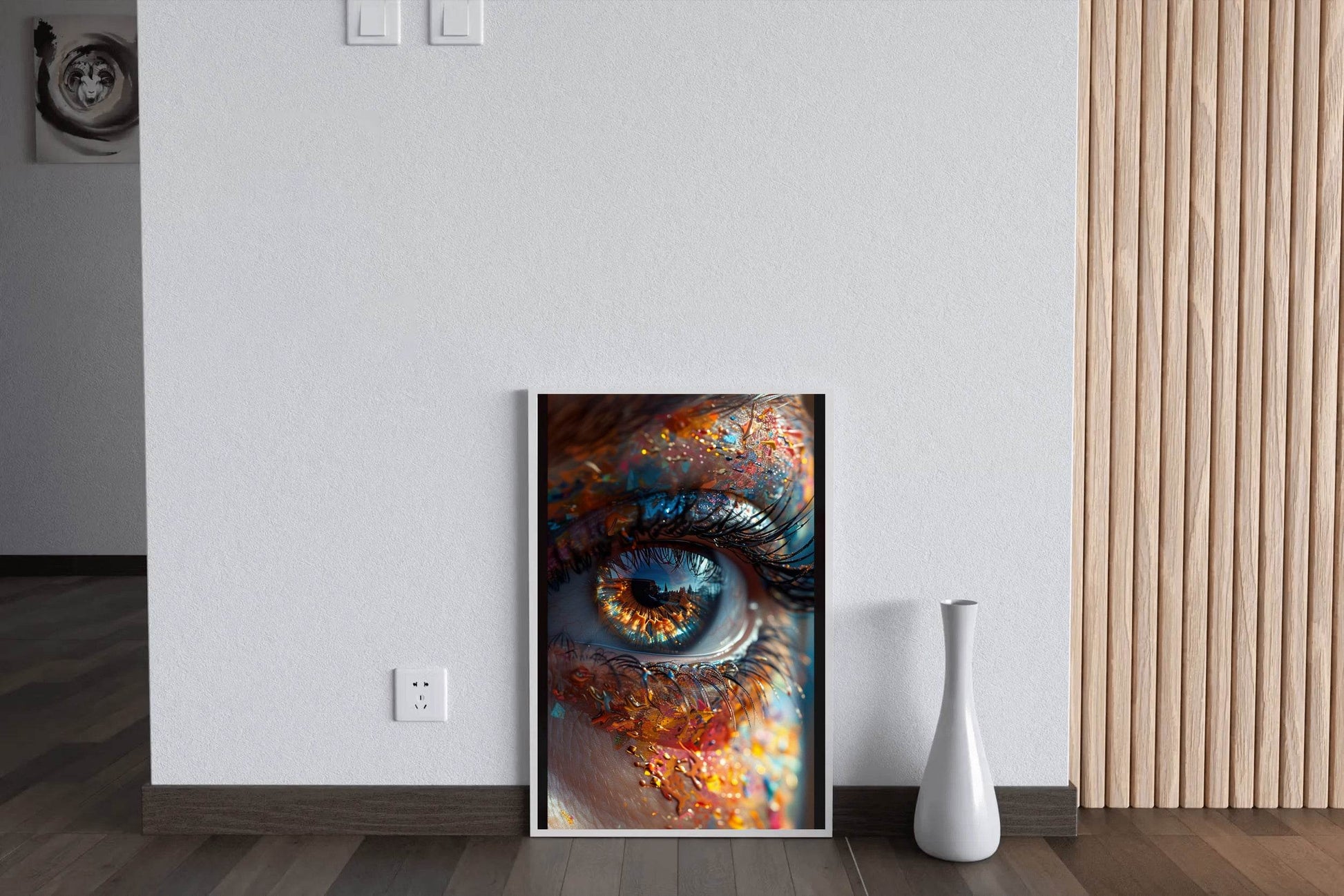 Human Eye Close Up With Colorful Paint Background Digital Art - beink online art store