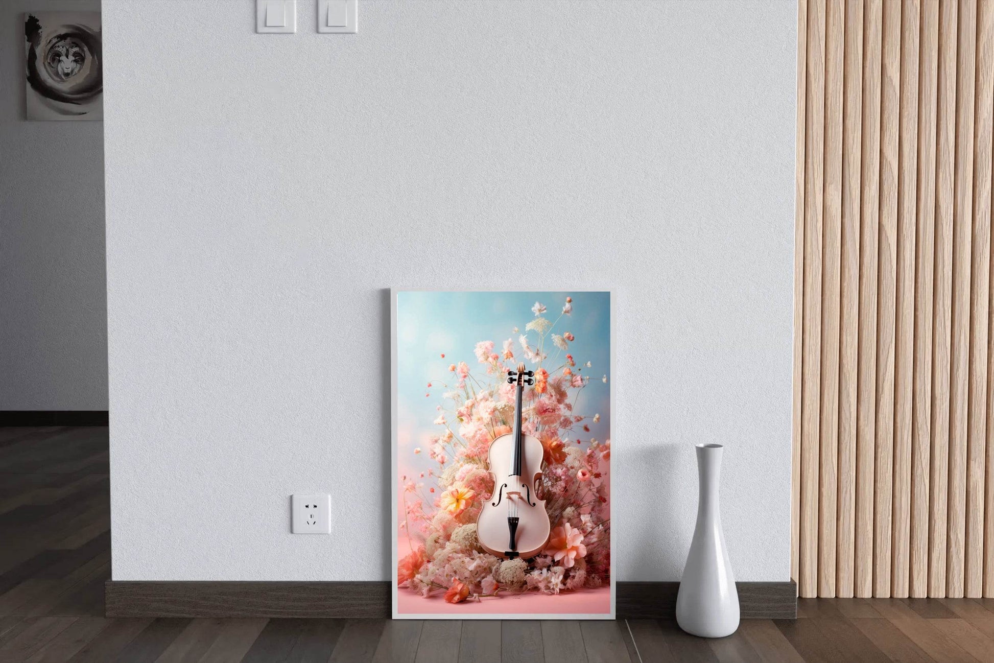 Pink Violin Among Flowers Wall Art - beink online art store