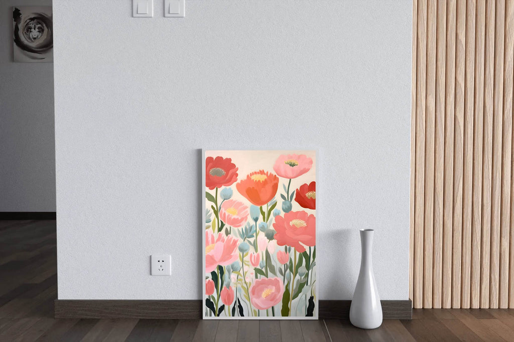 Watercolor Painting of Red and Pink Flowers - beink online art store