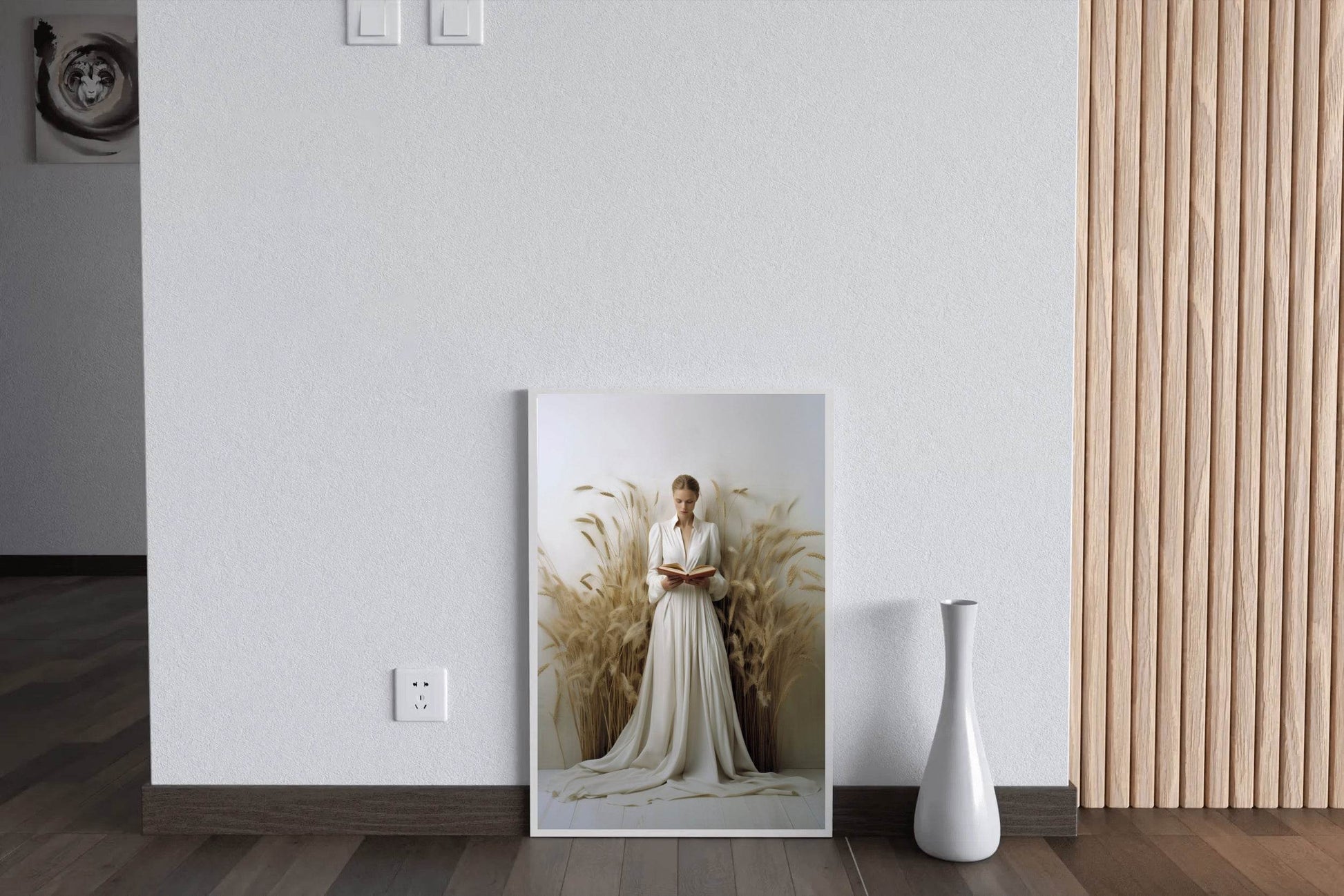 White Wedding Dress In Wheat Field Wall Art - beink online art store