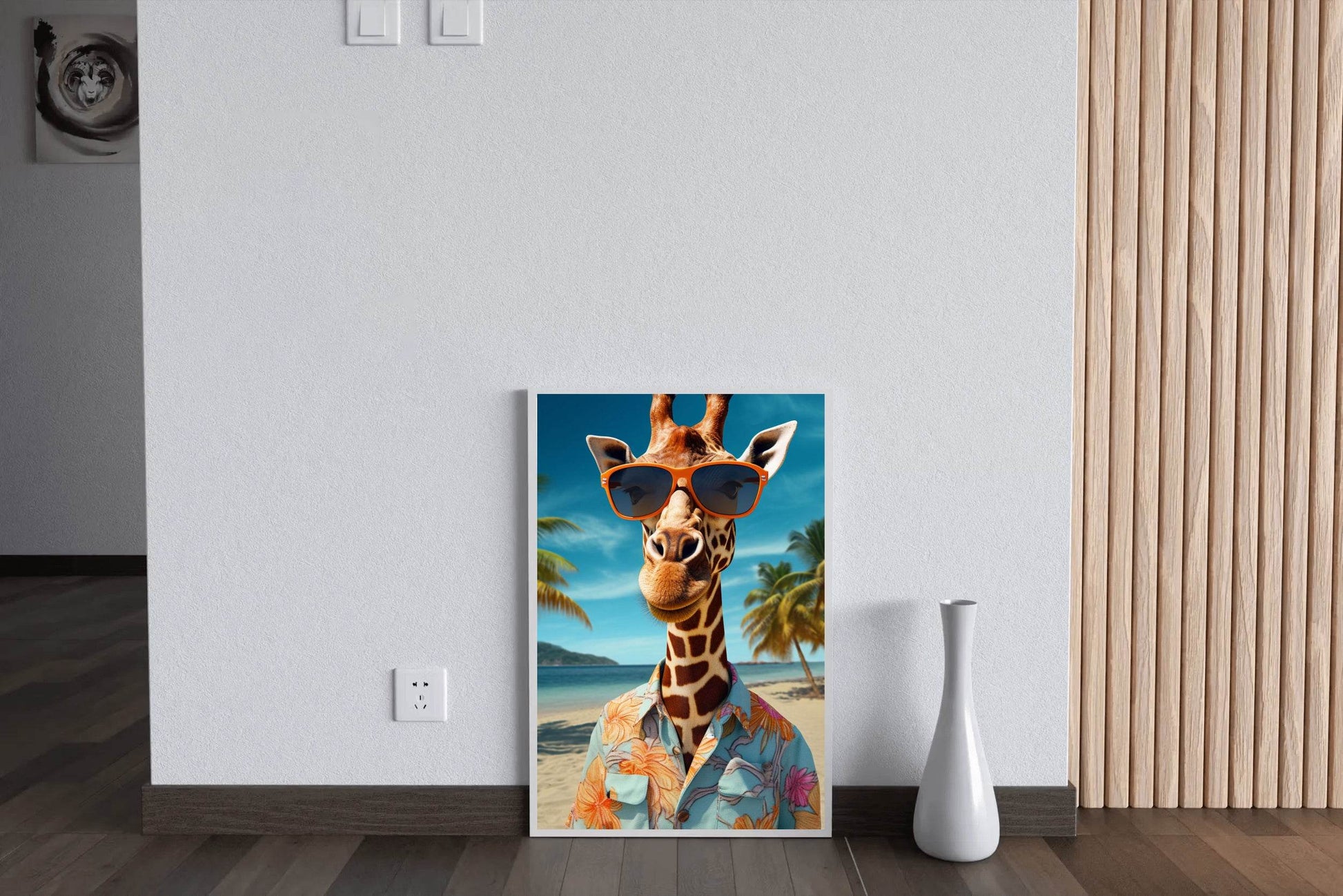 Painting of Funny Giraff Wearing Goggle and Cool Shirt - beink online art store