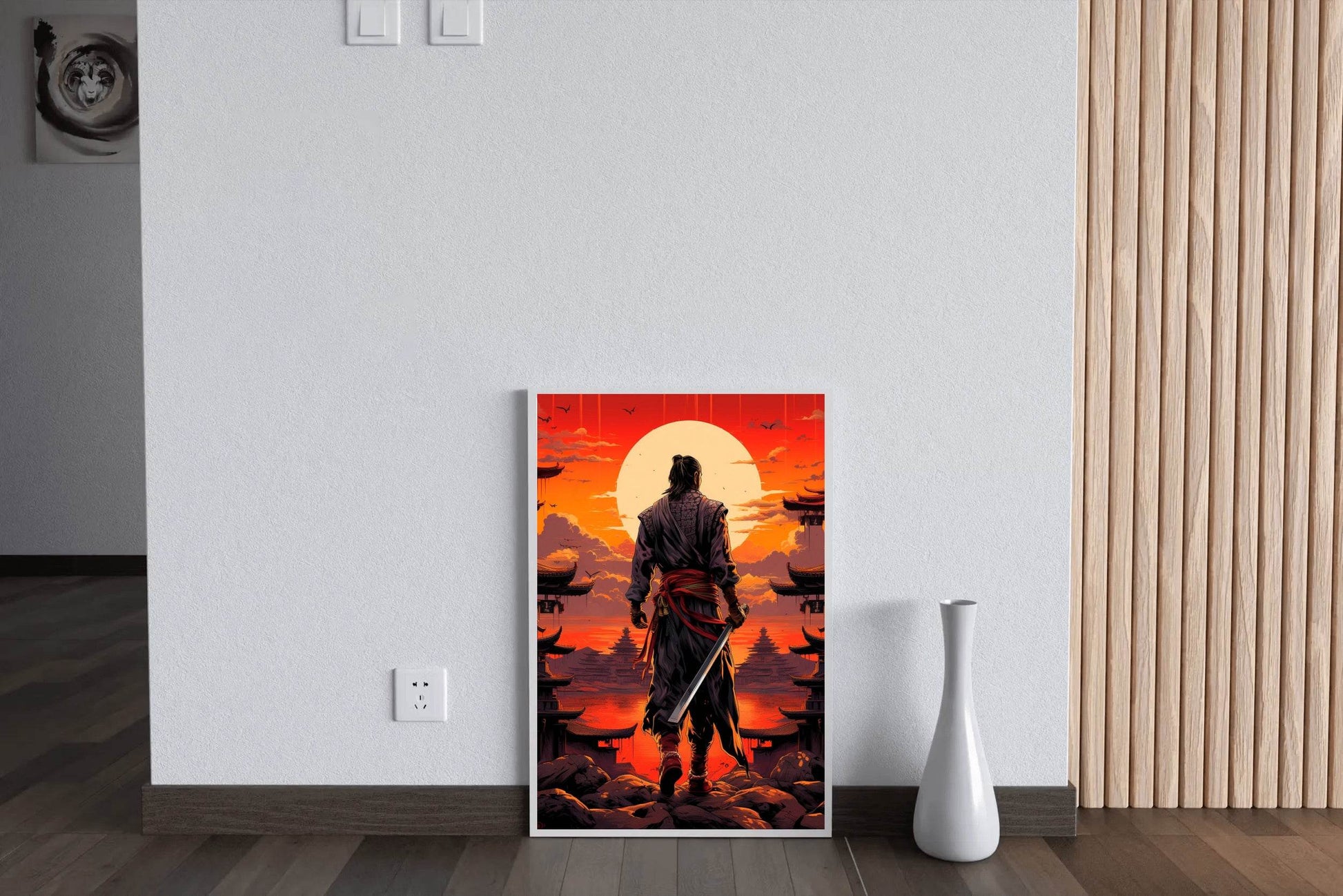 Sunset Style Portrait of Traditional Japanese's Samurai Character Anime Wall Art - beink online art store