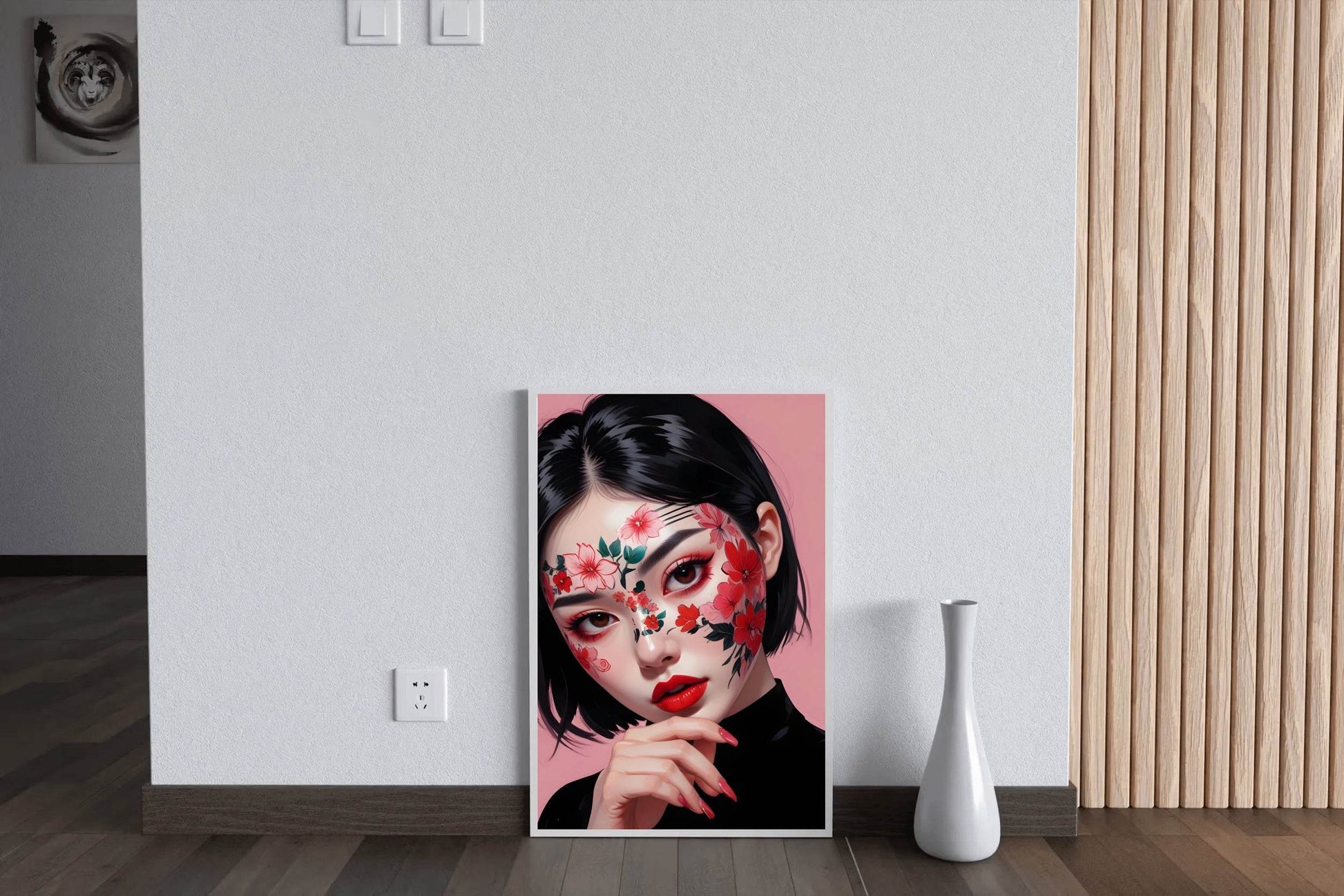 Beauty Painting Lady with Flower Makeup Wall Art - beink online art store