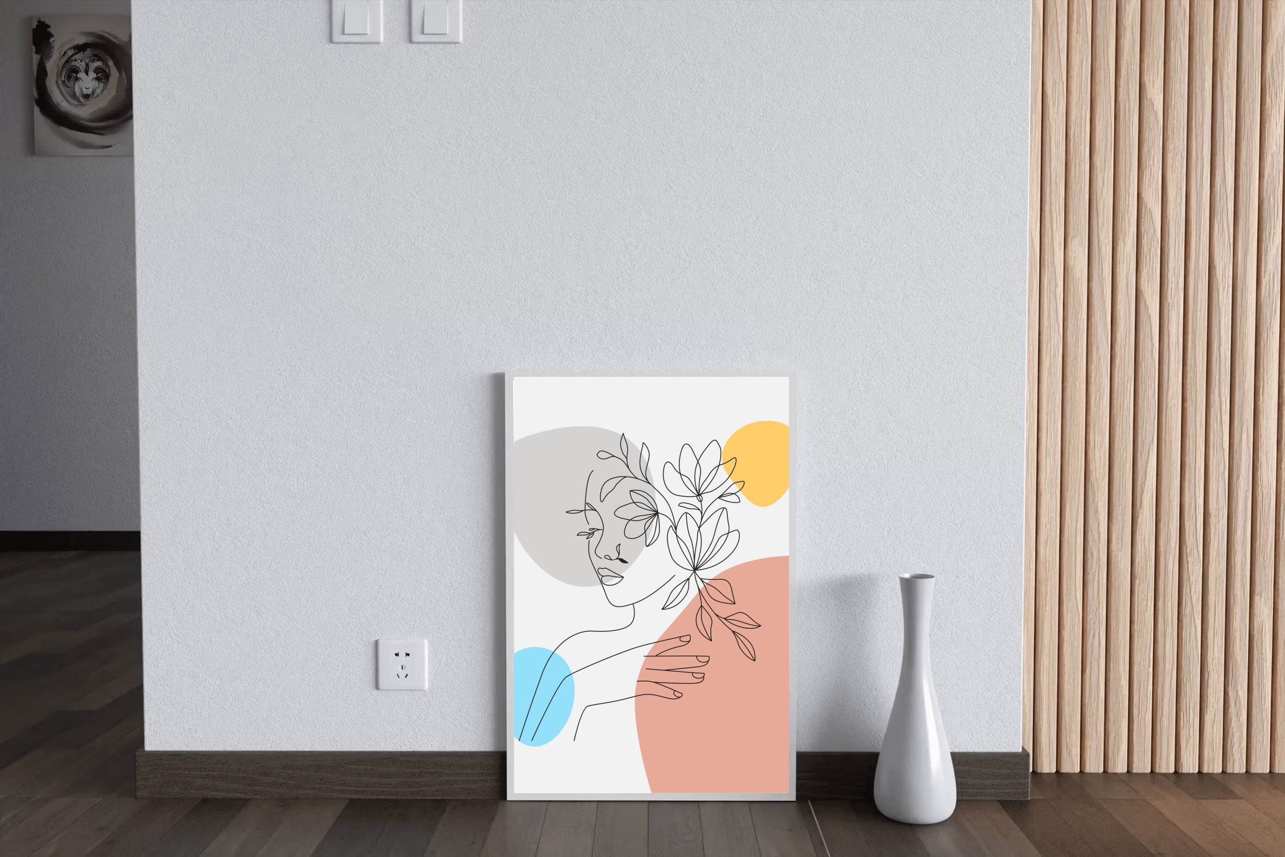 Woman Face and Elegant Flowers Wall Art - beink online art store