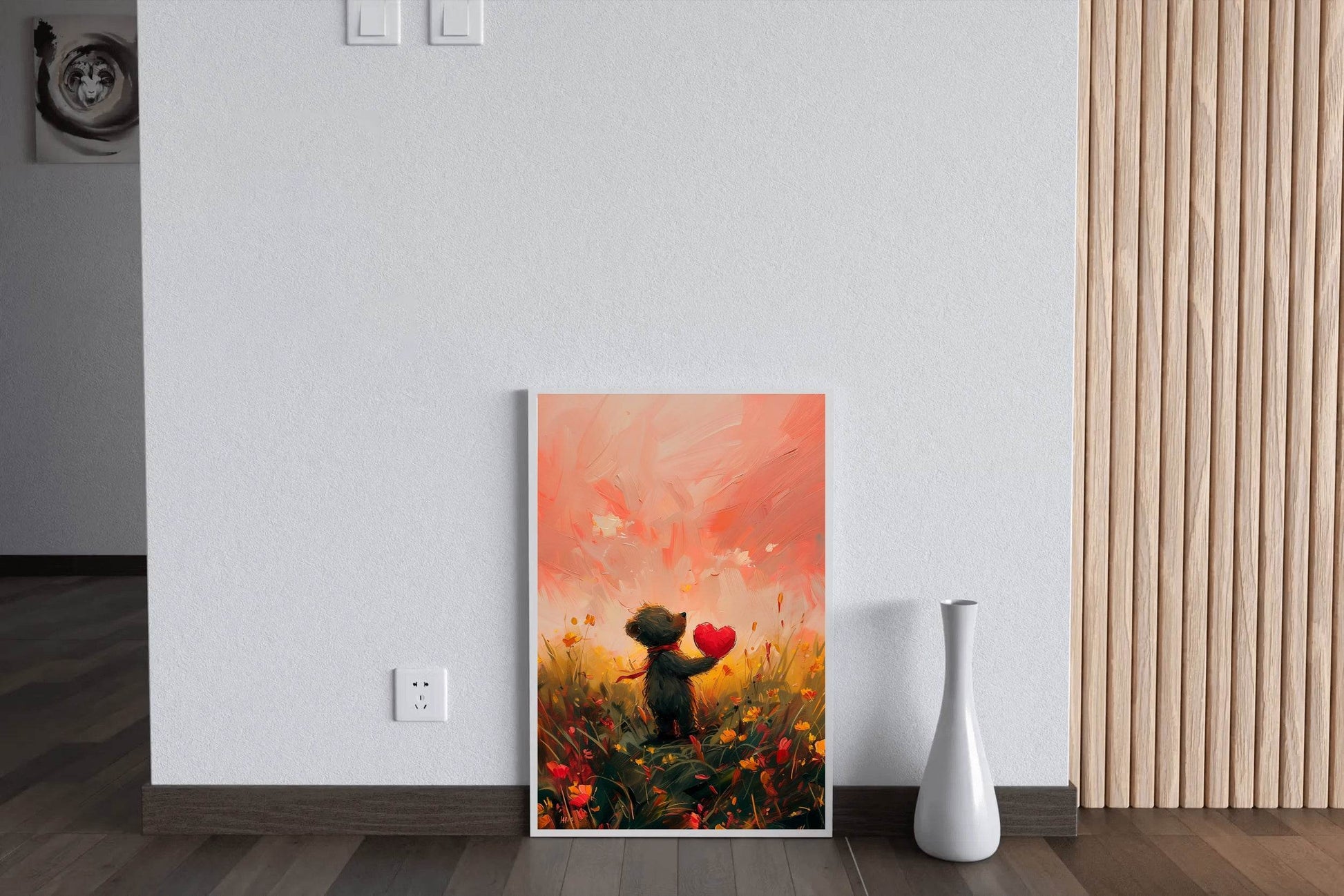 Painting of Bear Holding Red Heart - beink online art store