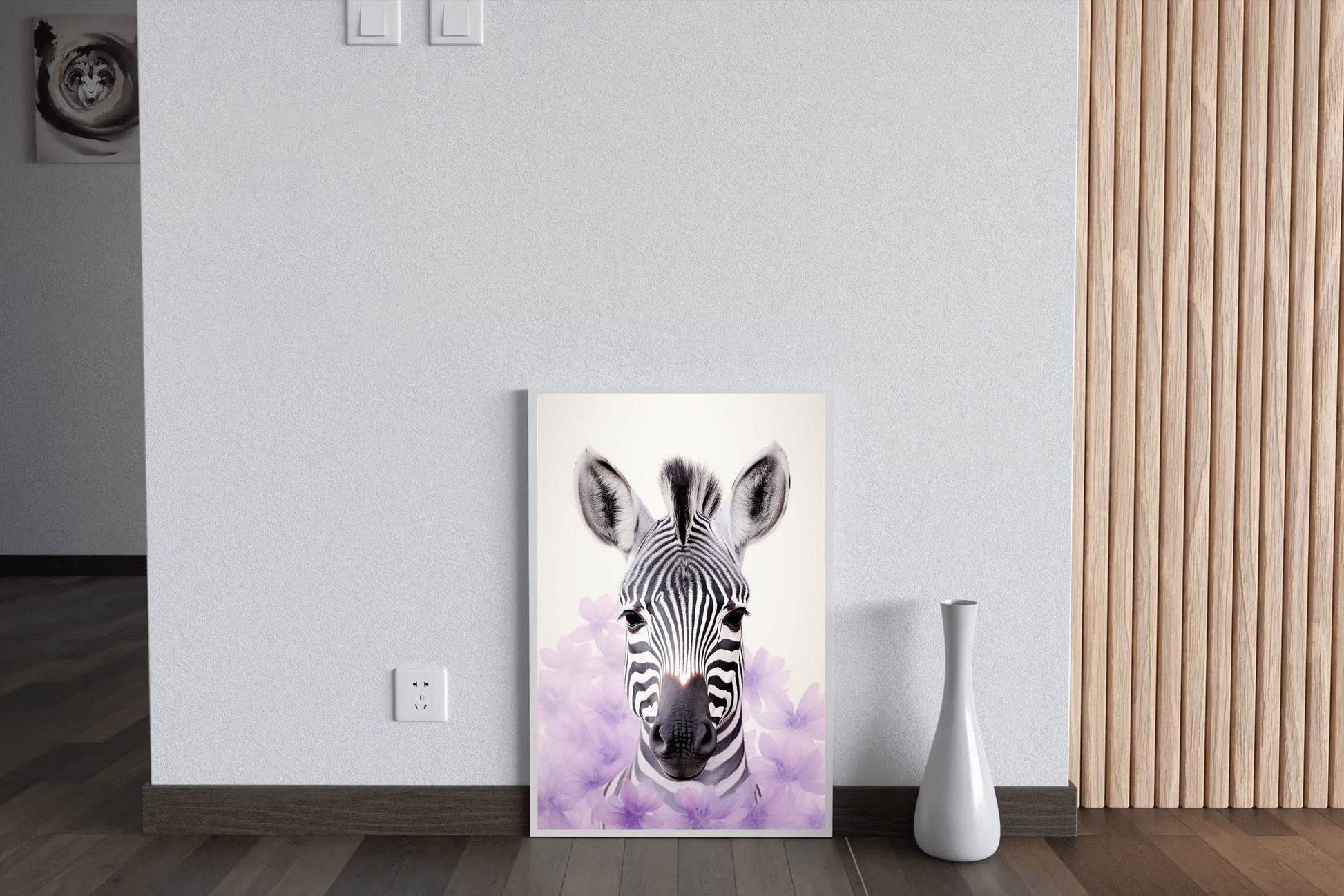 Zebra Face With Floral and White Background Wall Art - beink online art store