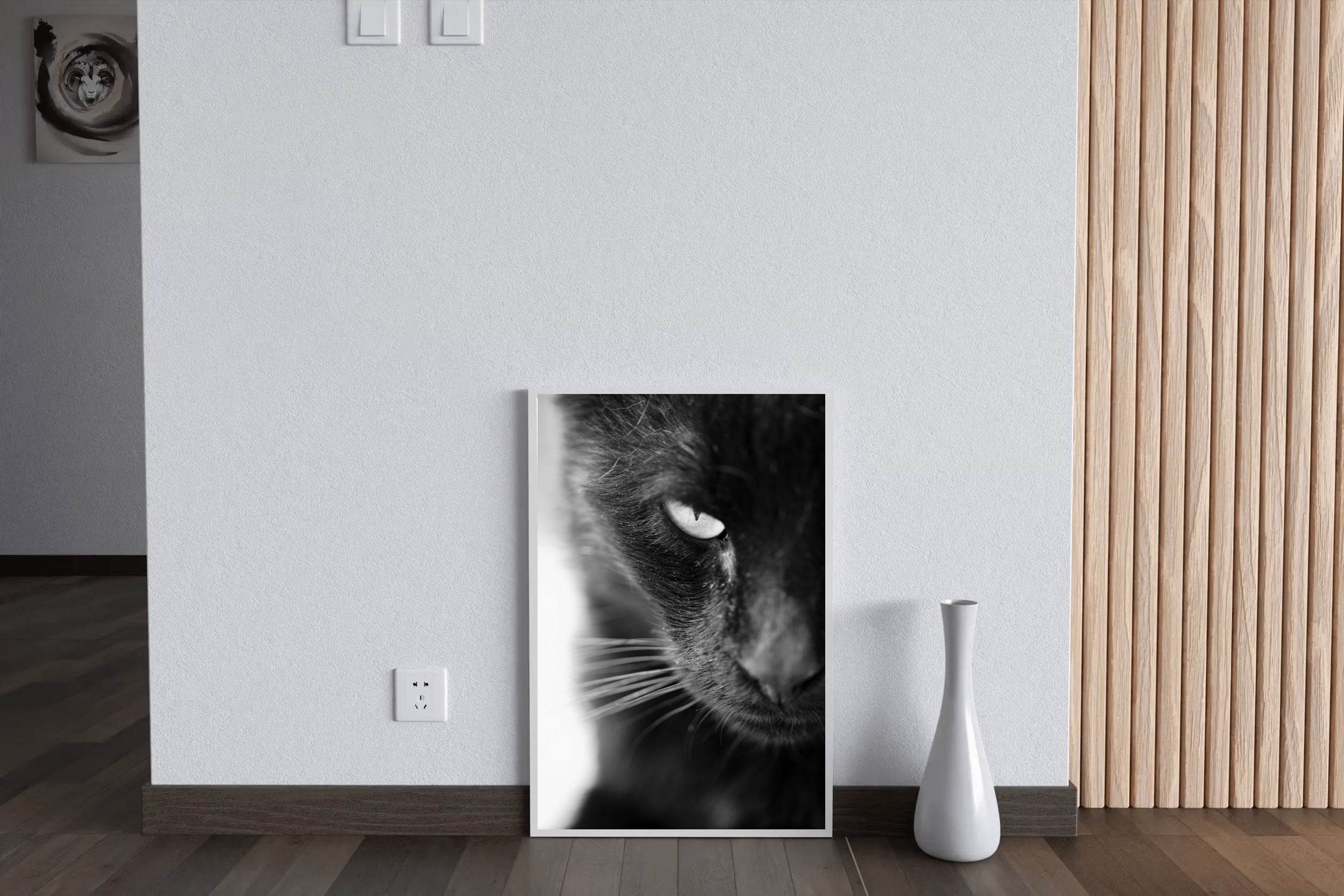 Static Eyes Cat Black & White Wall Art - beink online art store