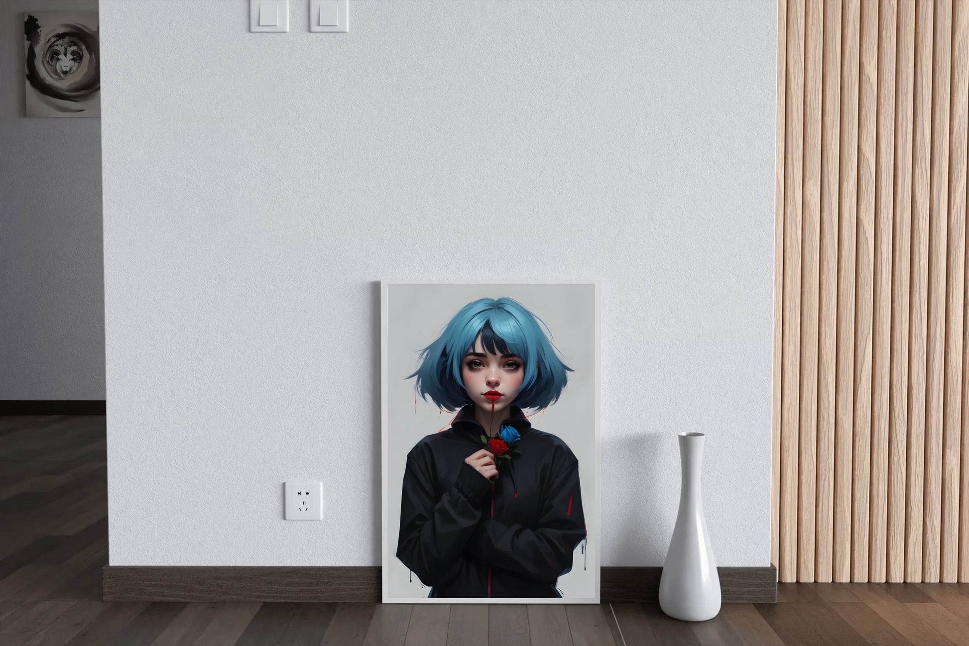 Anime Girl with Blue Hair Wall Art - beink online art store