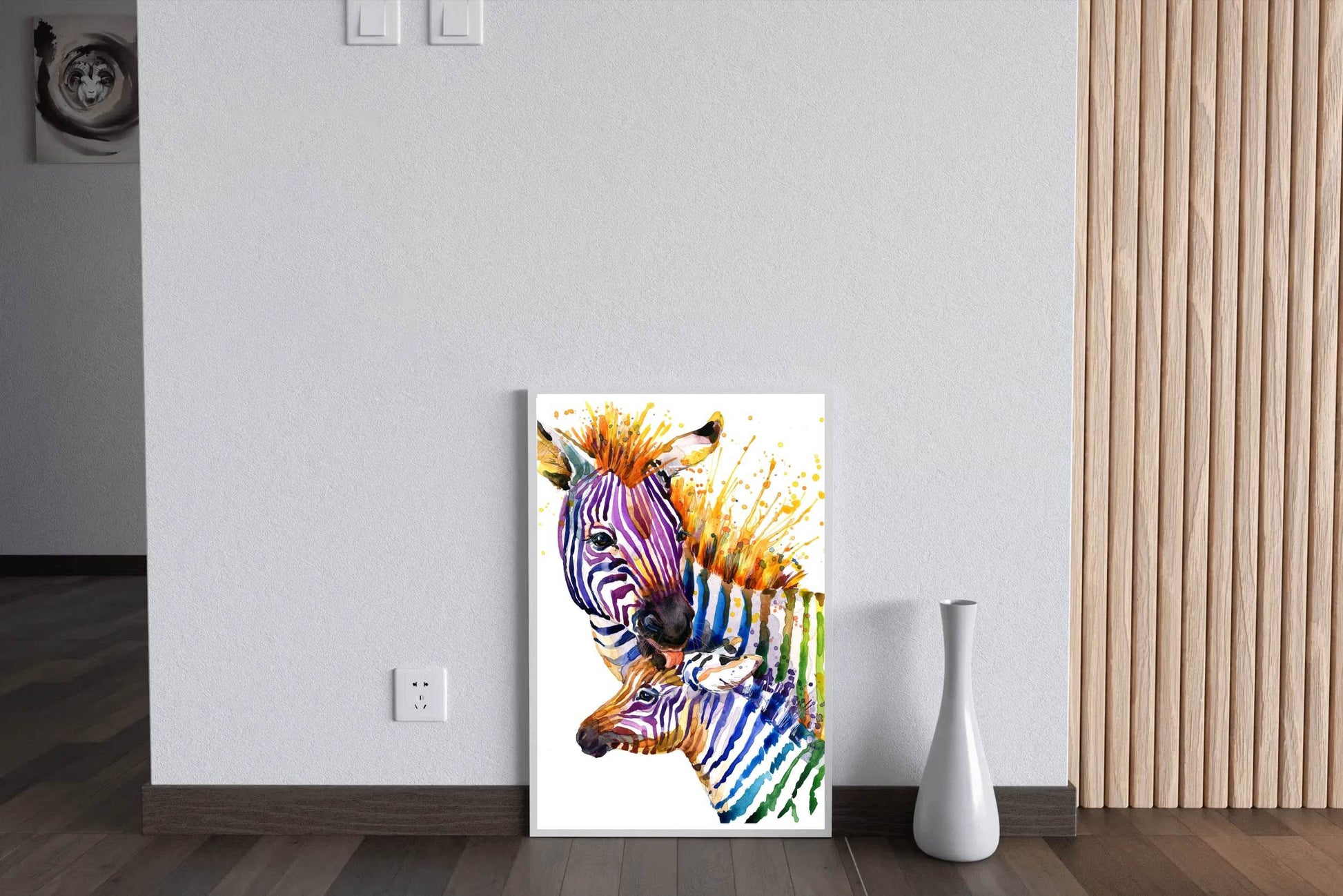 Watercolor Painting of Zebra and Foal - beink online art store