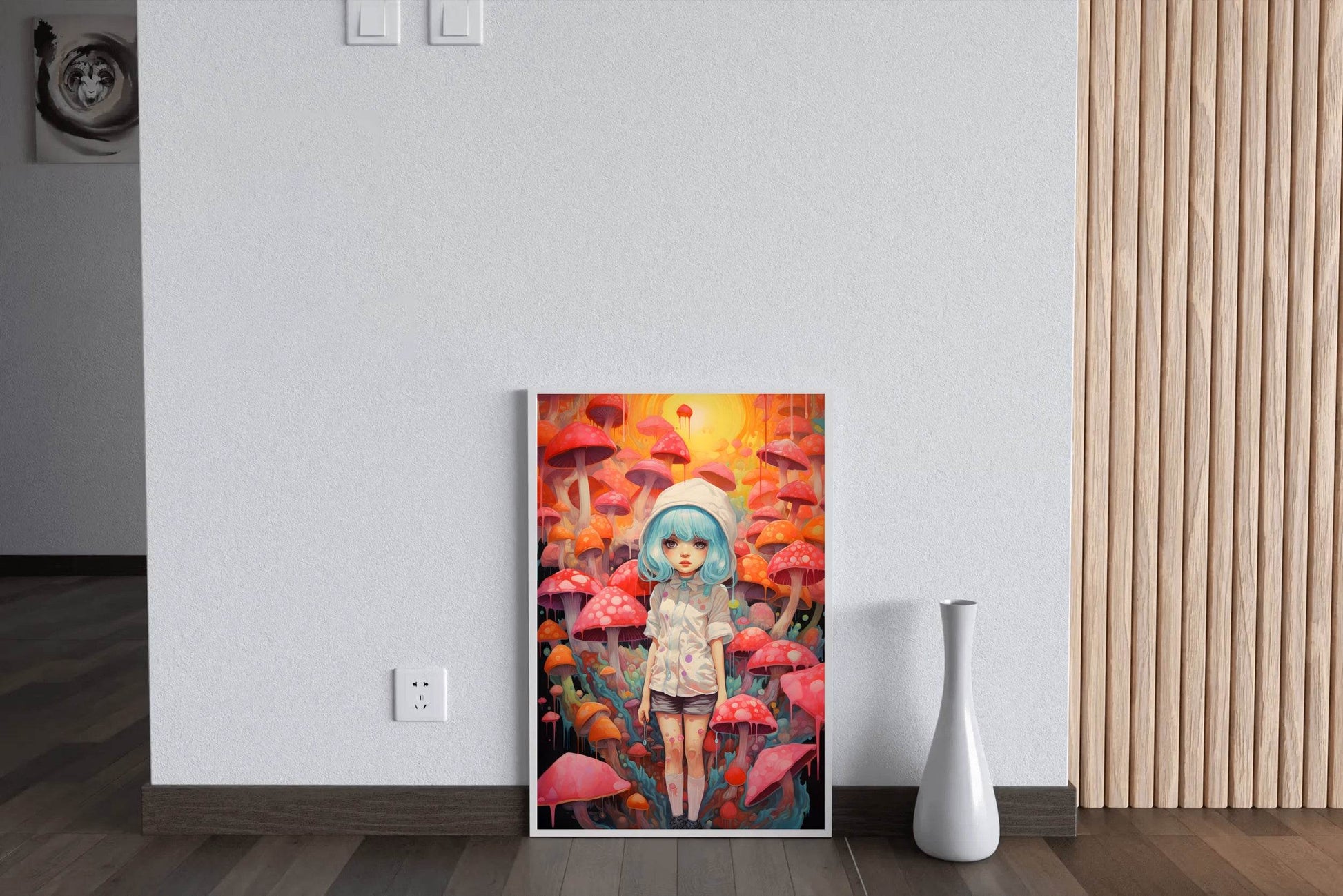Painting of a Anime girl Standing in a Forest of Mushrooms - beink online art store
