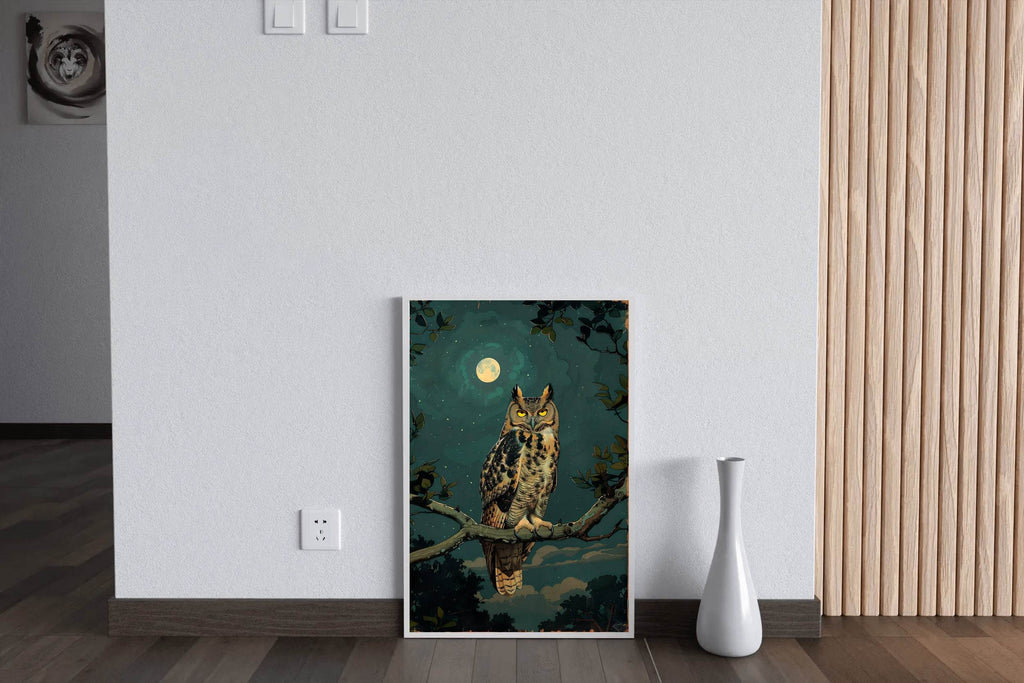 Illustration of an Owl on a Tree Branch - beink online art store