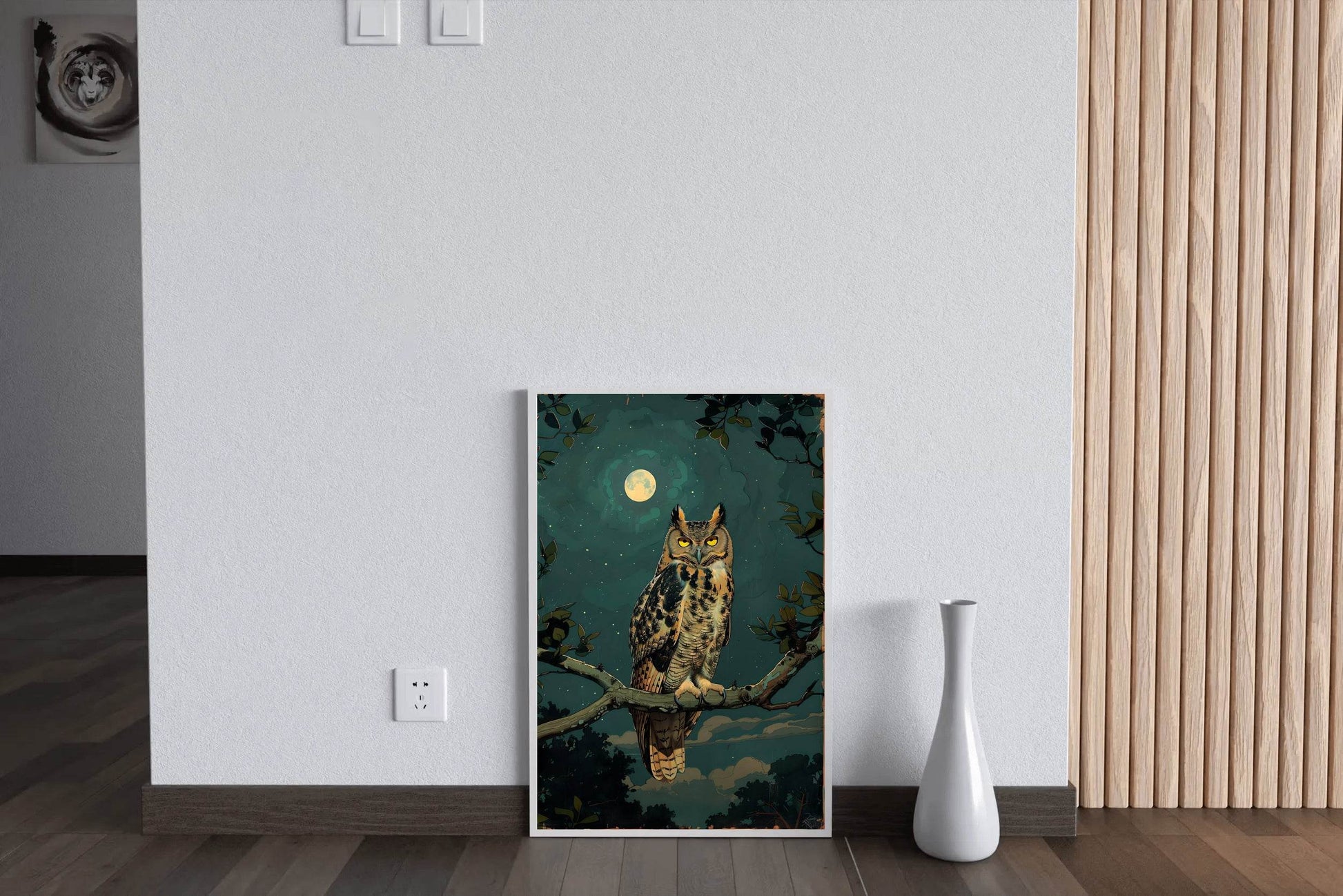 Illustration of an Owl on a Tree Branch - beink online art store