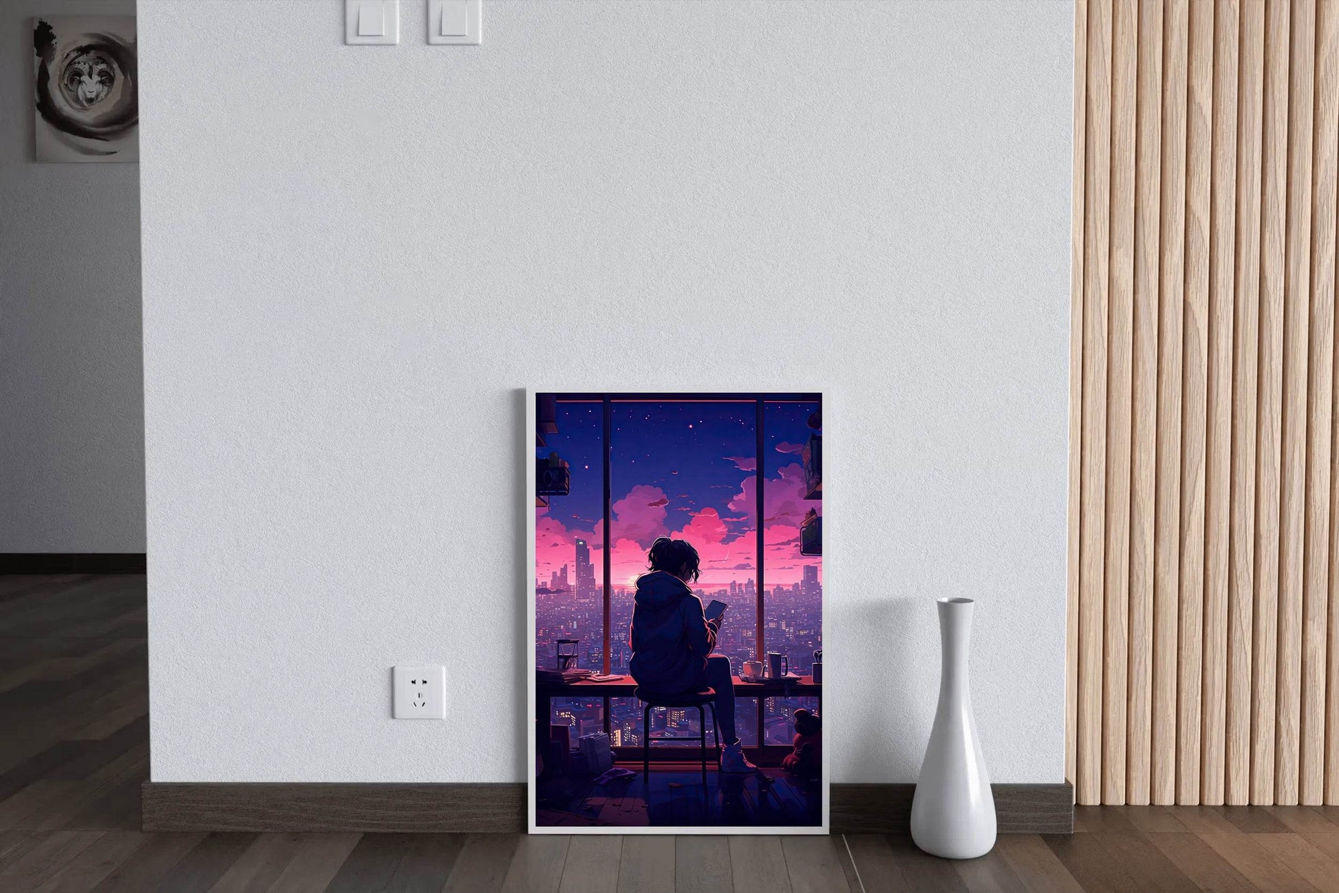 Evening Cityscape Neon Lights Lofi Style and Moody Anime Wall Art - beink online art store