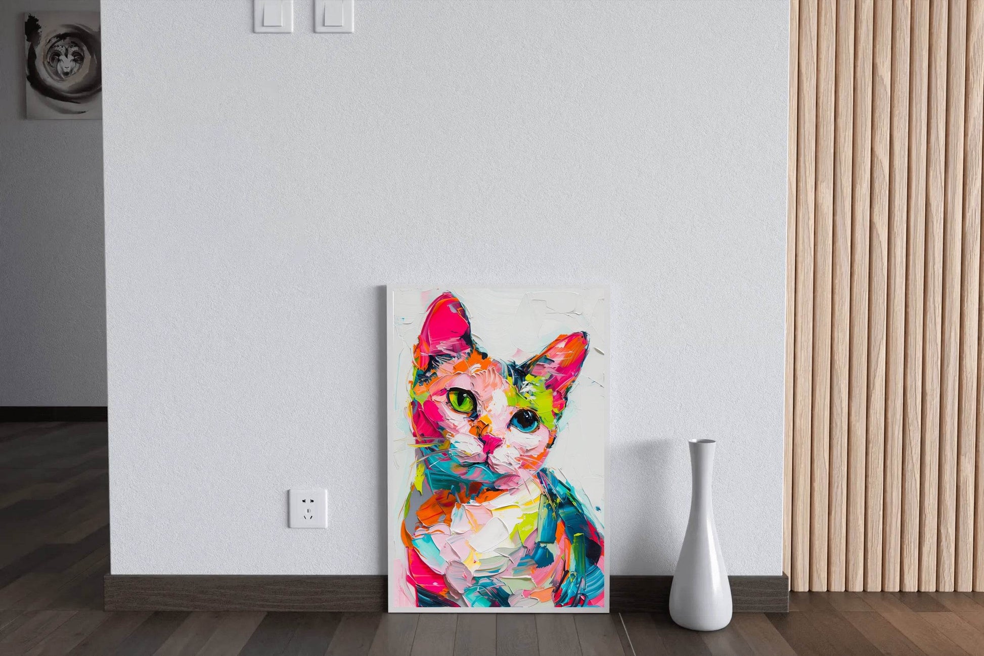 Hand Painted Illustration of Colorful Cat - beink online art store