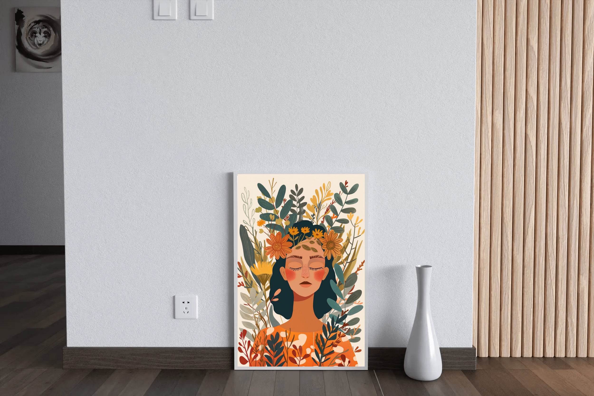 Woman with a Flower Crown on Her Head ArtWork - beink online art store