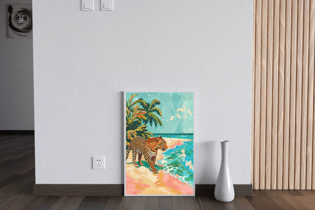 Painting of Leopard on the Beach - beink online art store