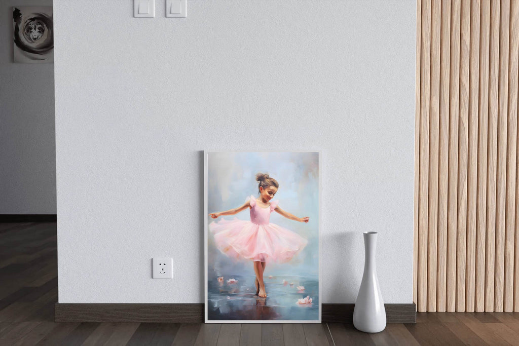 Smiling Little Girl Dancing in Pink Dress - beink online art store