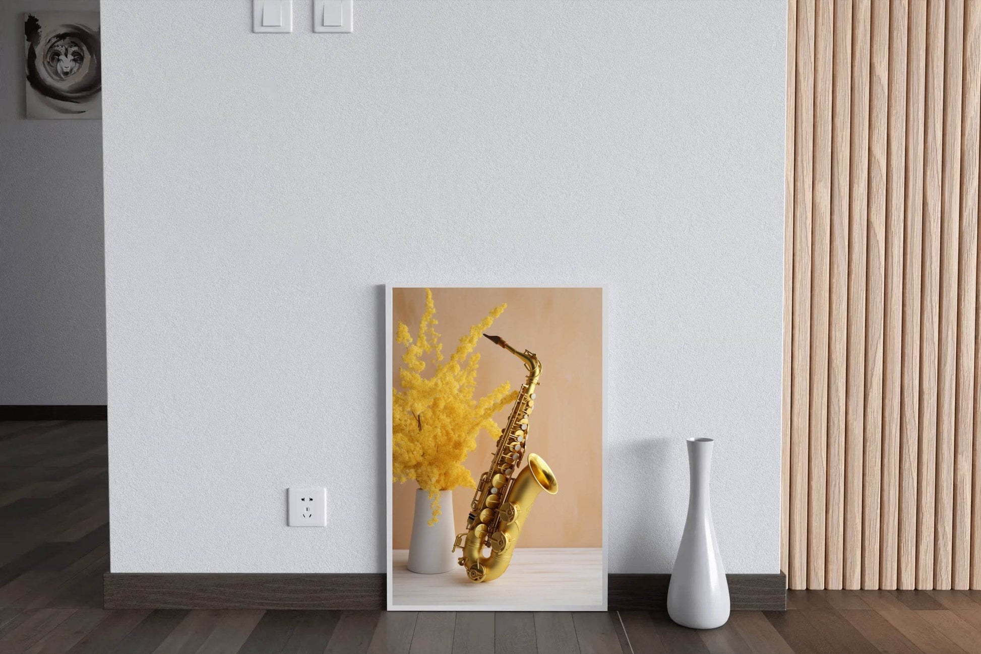 Golden Saxophone Next To Yellow Flowers Wall Art - beink online art store