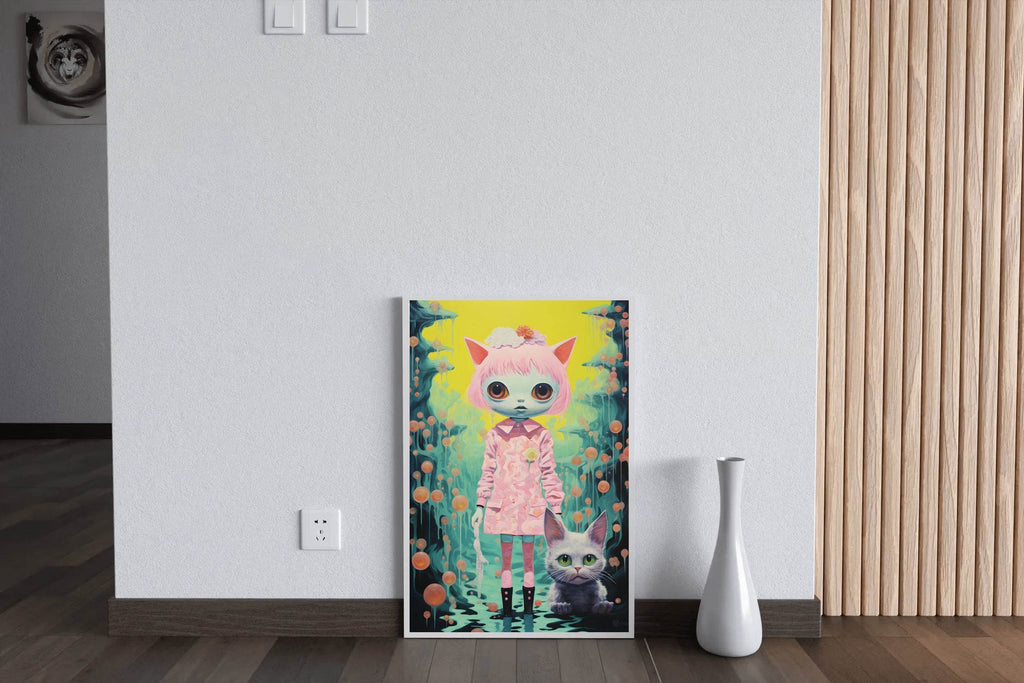 Cat Girl With Pink Hair Wall Art - beink online art store