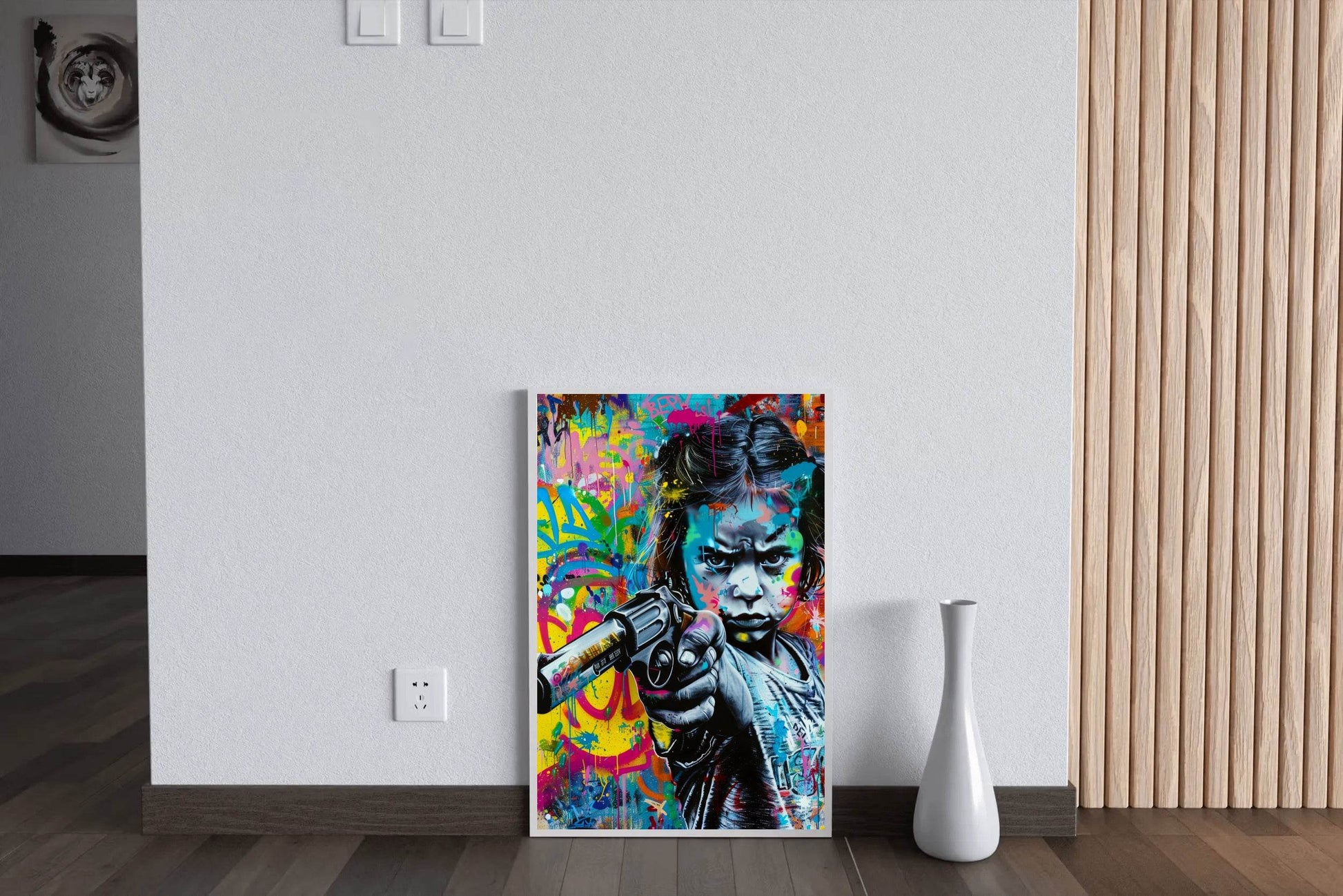 Abstract Graffiti Girl Holding Gun Wall Art - beink online art store