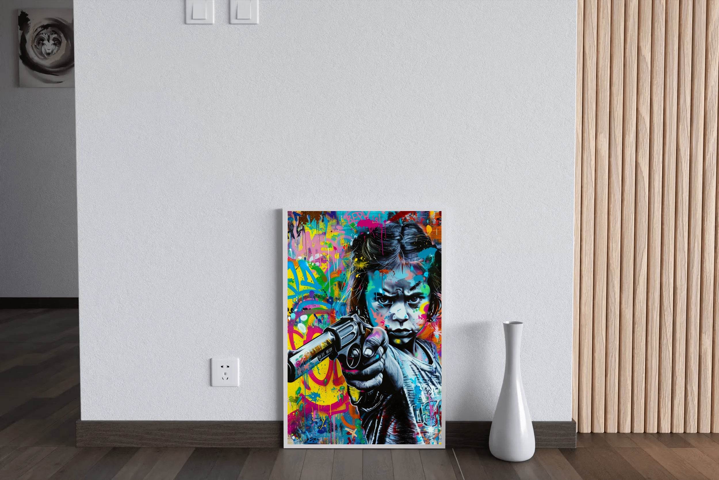 Abstract Graffiti Girl Holding Gun Wall Art - beink online art store