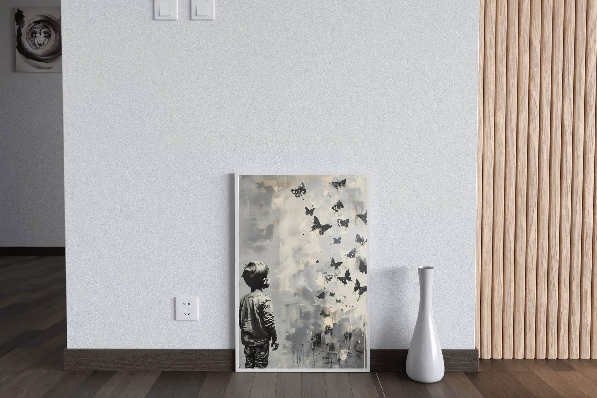 A Kid Watching Butterflies - Childhood Memory Wall Art - beink online art store