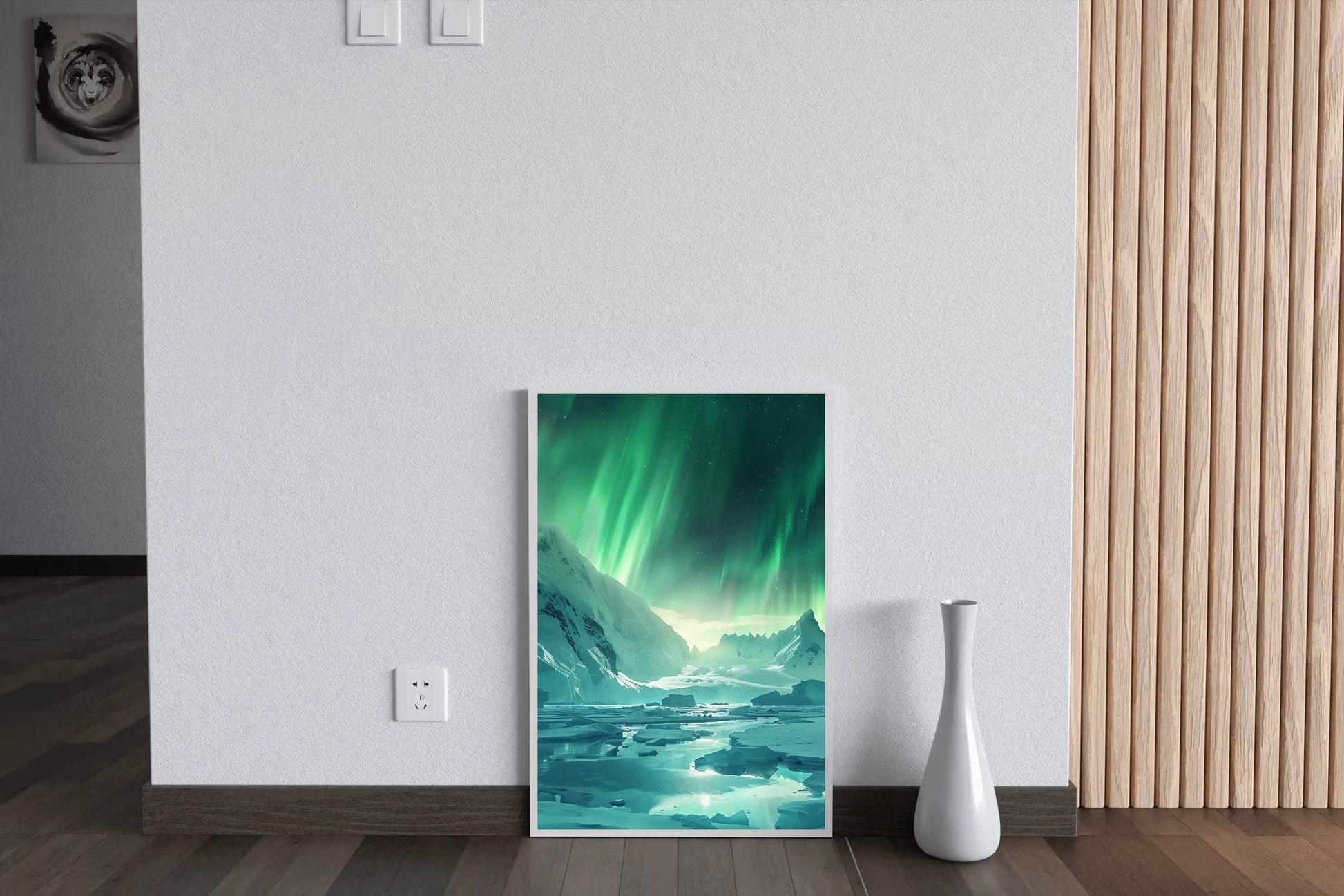 Large Mountain Covered in Snow and Green lights Wall Art - beink online art store