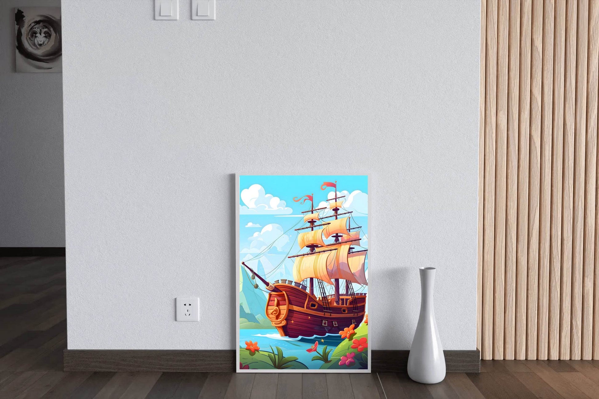Drawing of Pirate Ship in the Sea - beink online art store