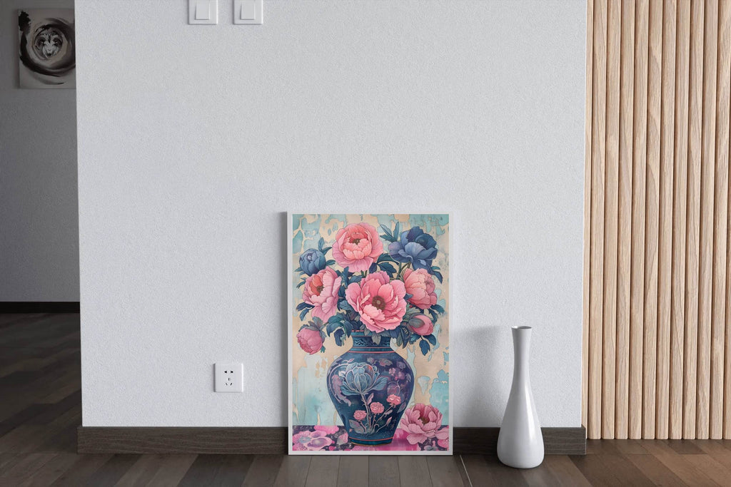 Blue Vase With Bunch of Flowers Digital Art - beink online art store